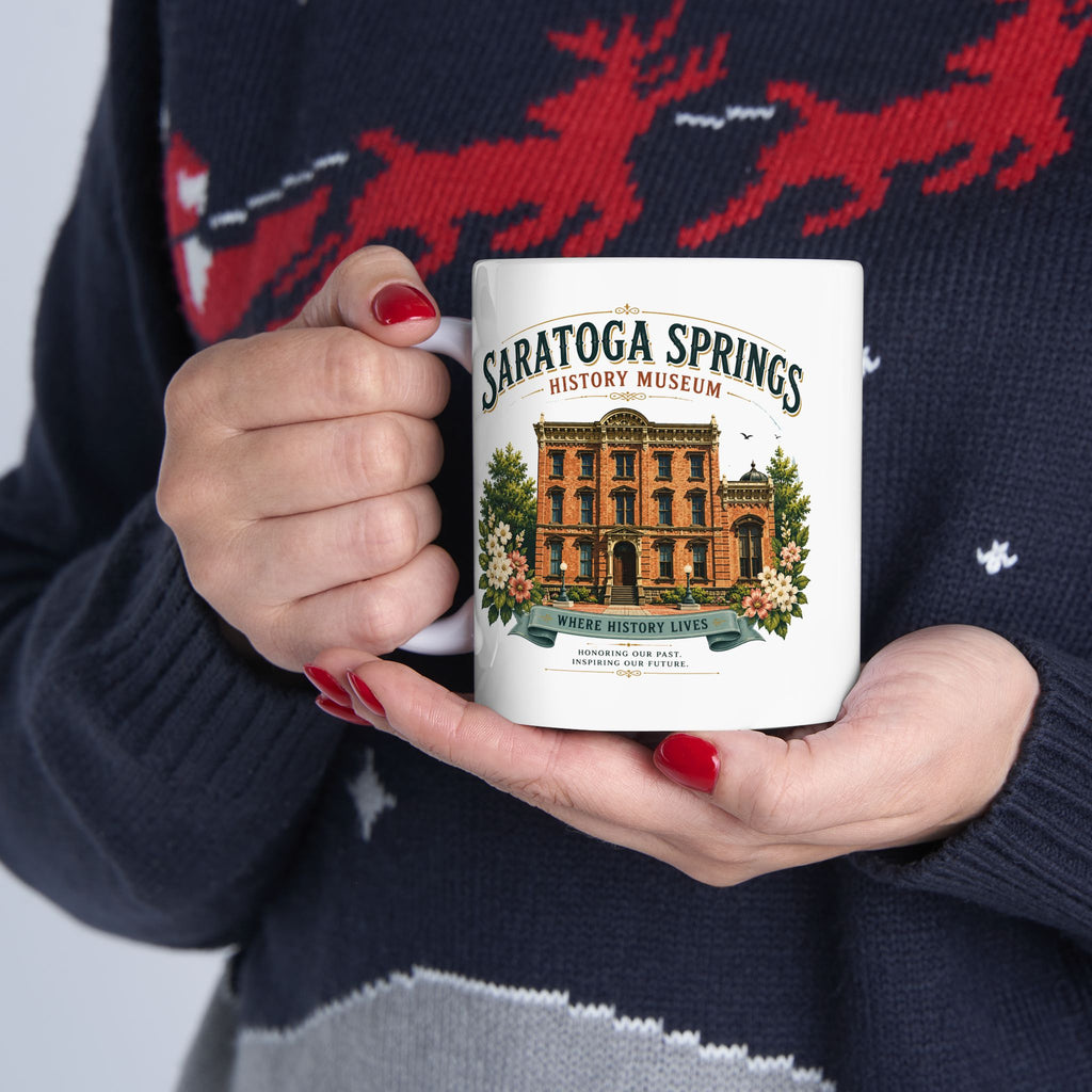 Saratoga Springs Illustrated Ceramic Mug — Congress Park Floral Souvenir (11oz/15oz)