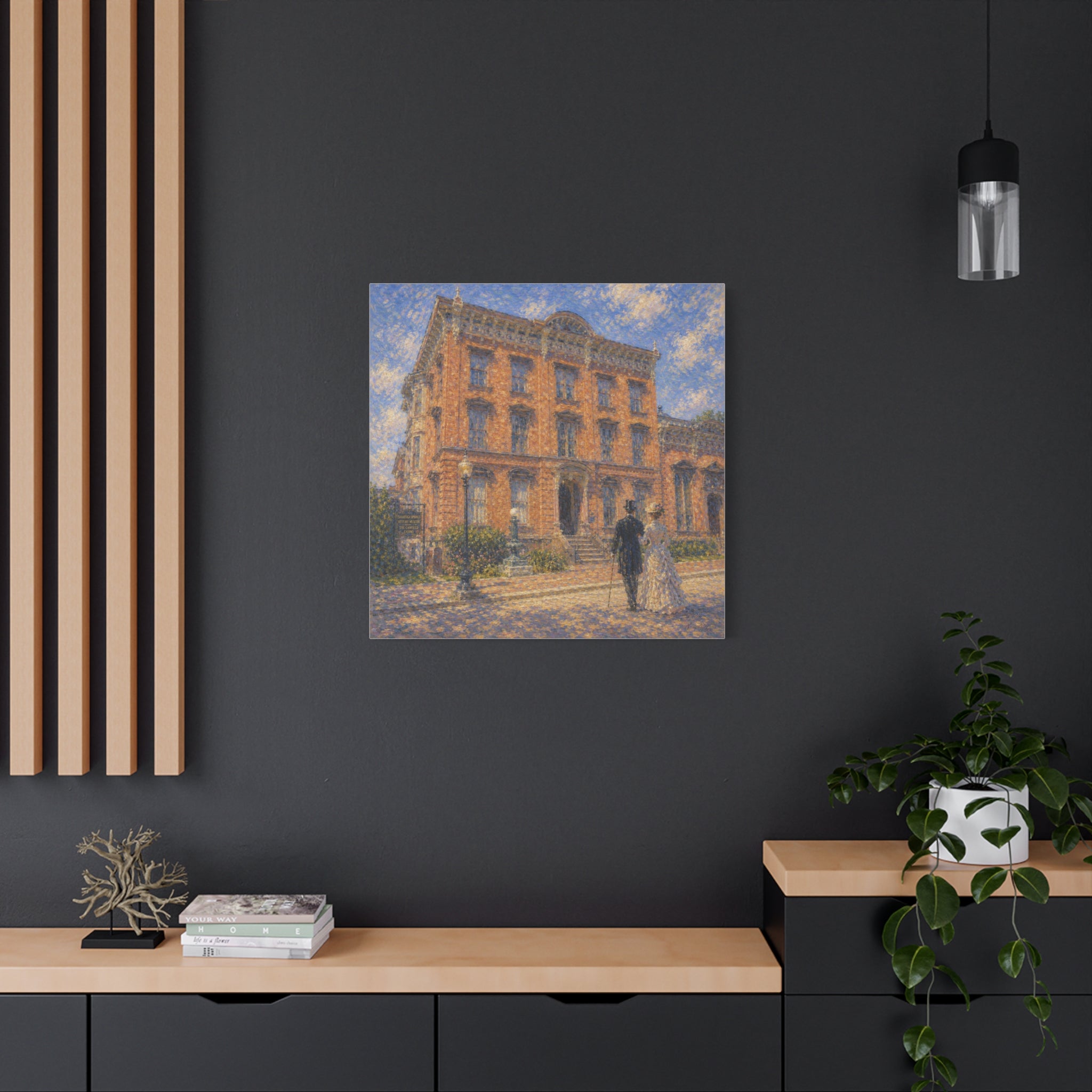 Vintage Saratoga Springs Cityscape Canvas — Romantic Victorian Street Scene, Matte Stretched 1.25"