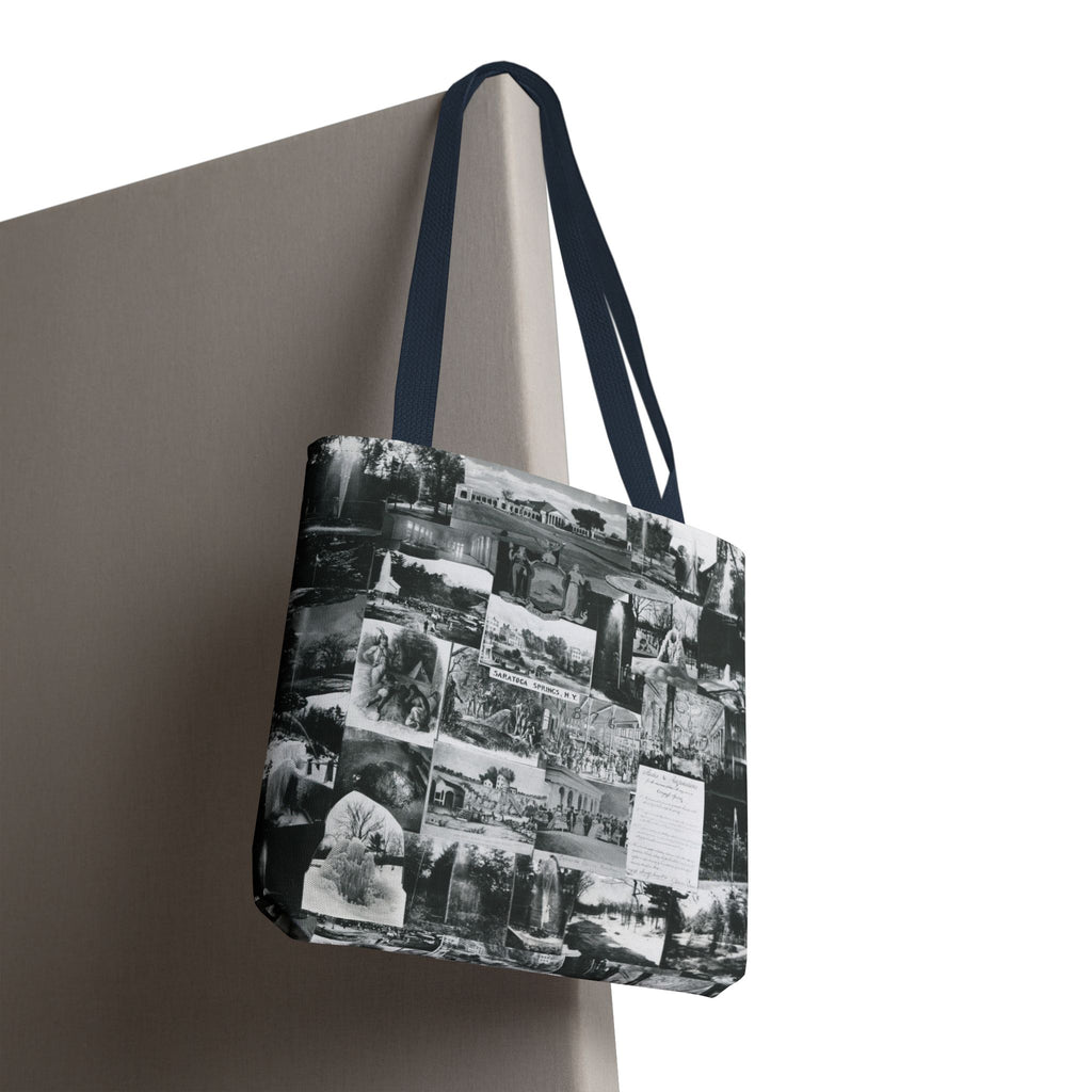 Saratoga Springs Vintage Photo Collage Tote Bag — Black & White Souvenir
