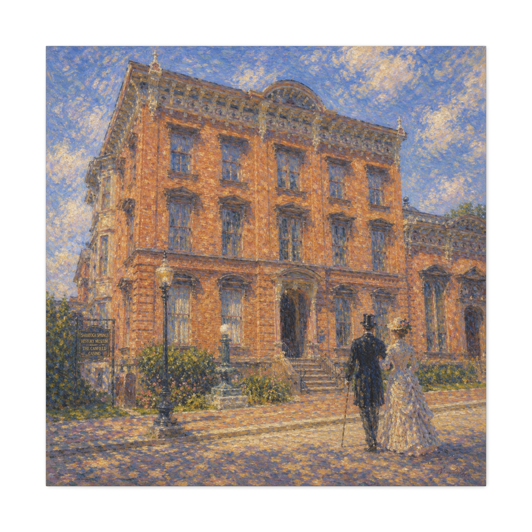 Vintage Saratoga Springs Cityscape Canvas — Romantic Victorian Street Scene, Matte Stretched 1.25"