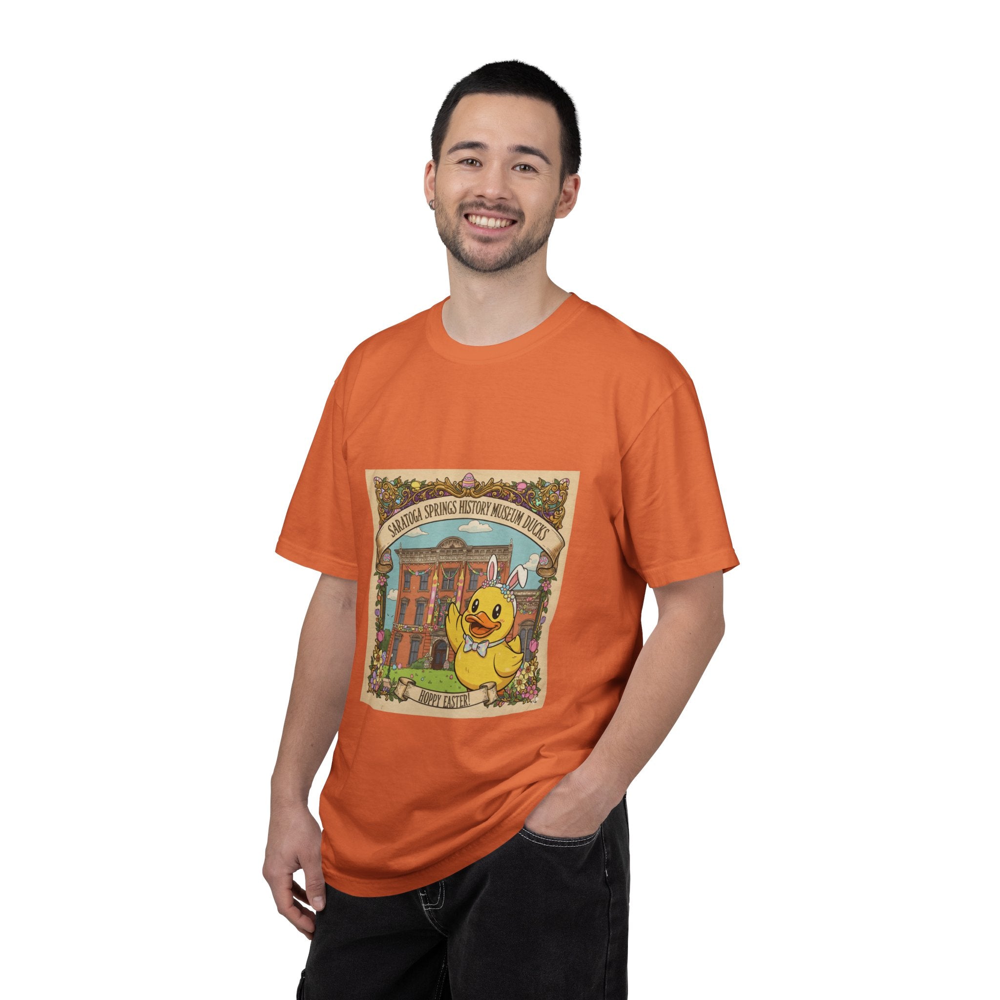 Saratoga Springs History Museum Duckling T-shirt | Easter Bunny Ears, Floral Vintage Illustration