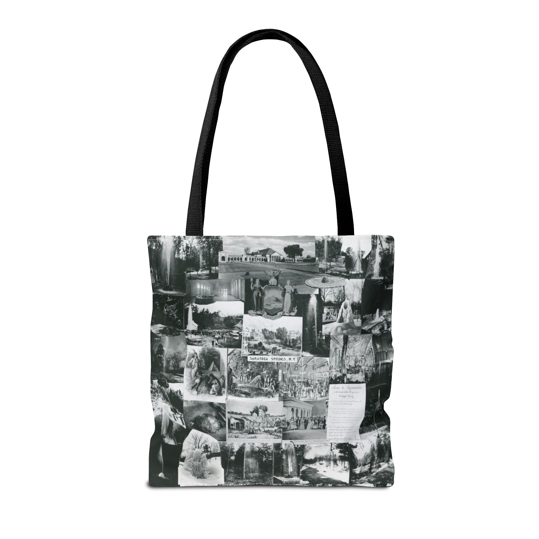 Saratoga Springs Vintage Photo Collage Tote Bag — Black & White Souvenir