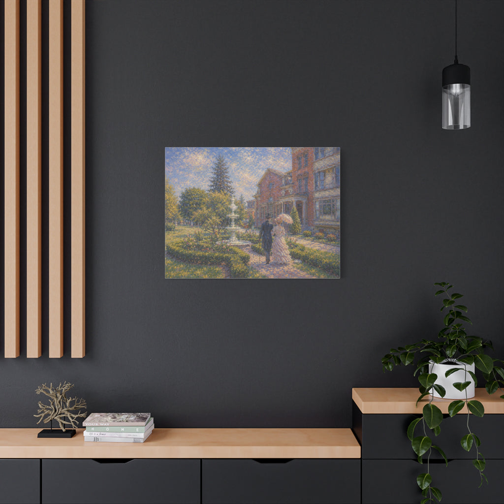 Impressionist Garden Stroll Matte Canvas Wall Art — Victorian Couple in Saratoga Springs