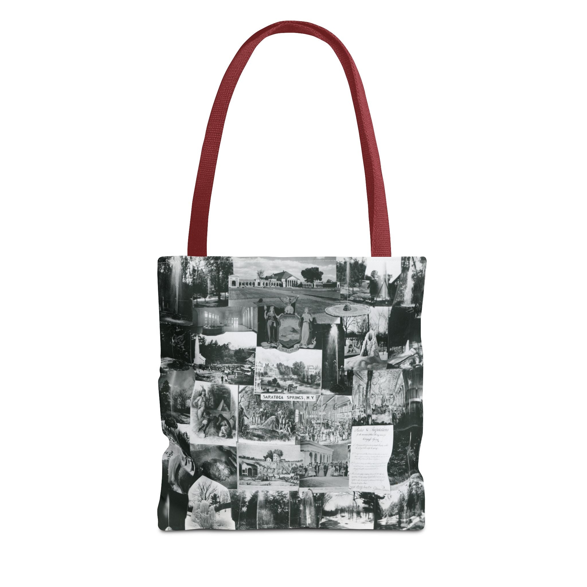 Saratoga Springs Vintage Photo Collage Tote Bag — Black & White Souvenir