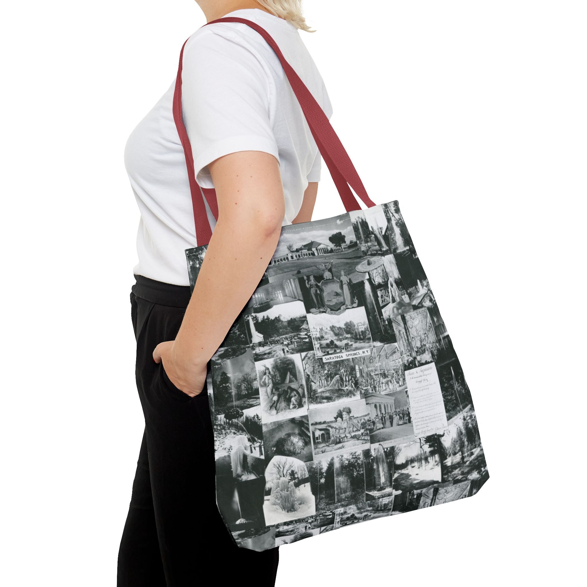 Saratoga Springs Vintage Photo Collage Tote Bag — Black & White Souvenir