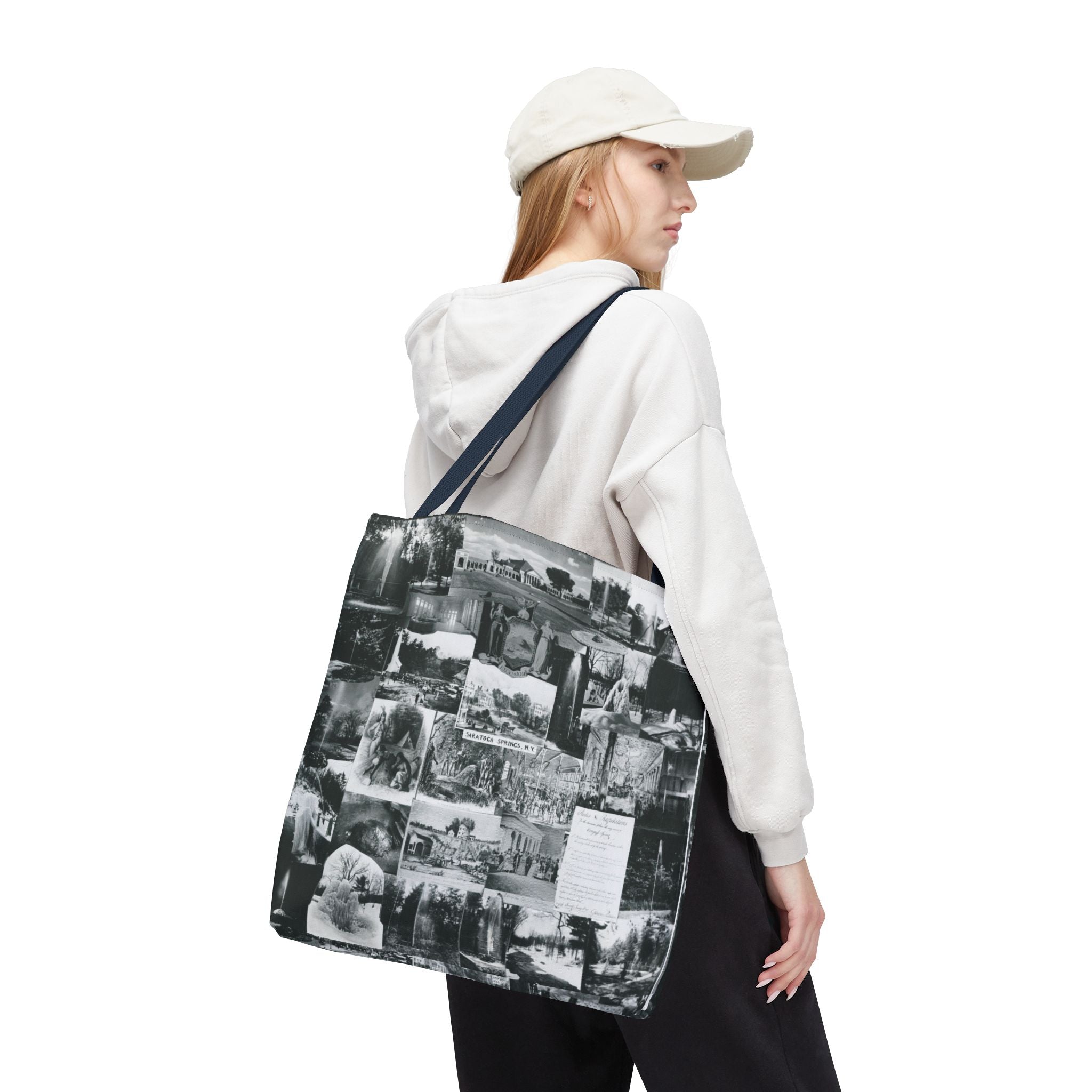 Saratoga Springs Vintage Photo Collage Tote Bag — Black & White Souvenir