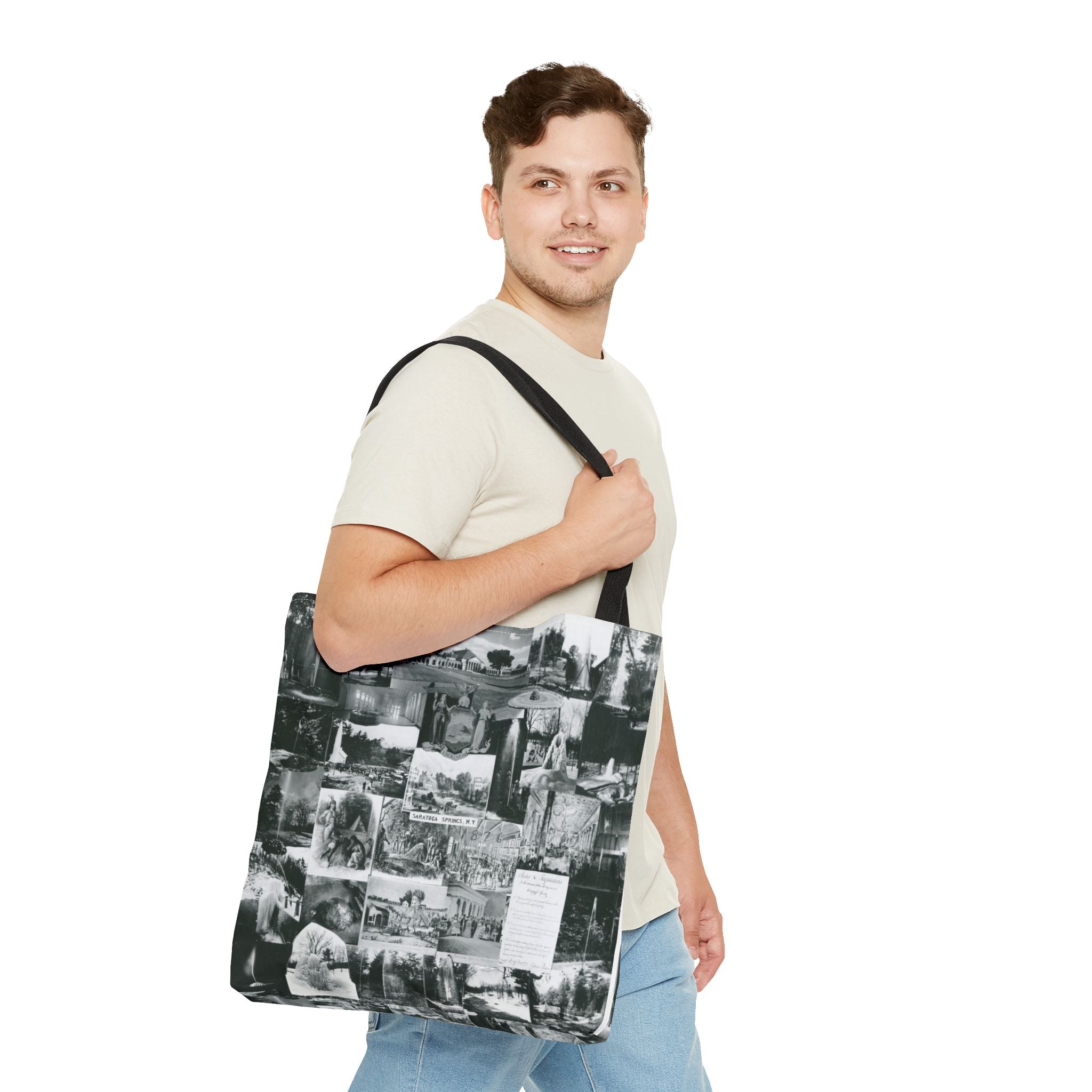 Saratoga Springs Vintage Photo Collage Tote Bag — Black & White Souvenir