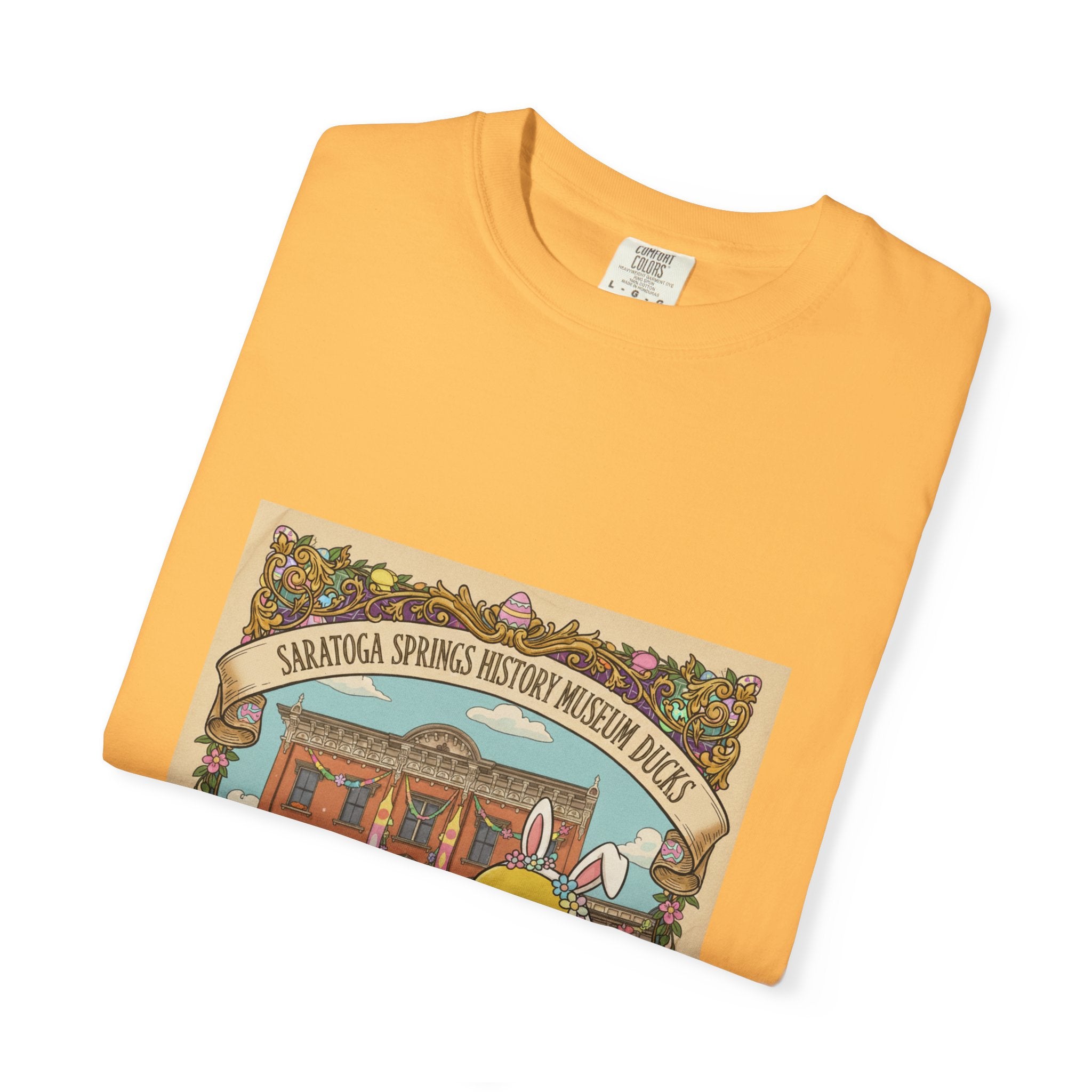 Saratoga Springs History Museum Duckling T-shirt | Easter Bunny Ears, Floral Vintage Illustration