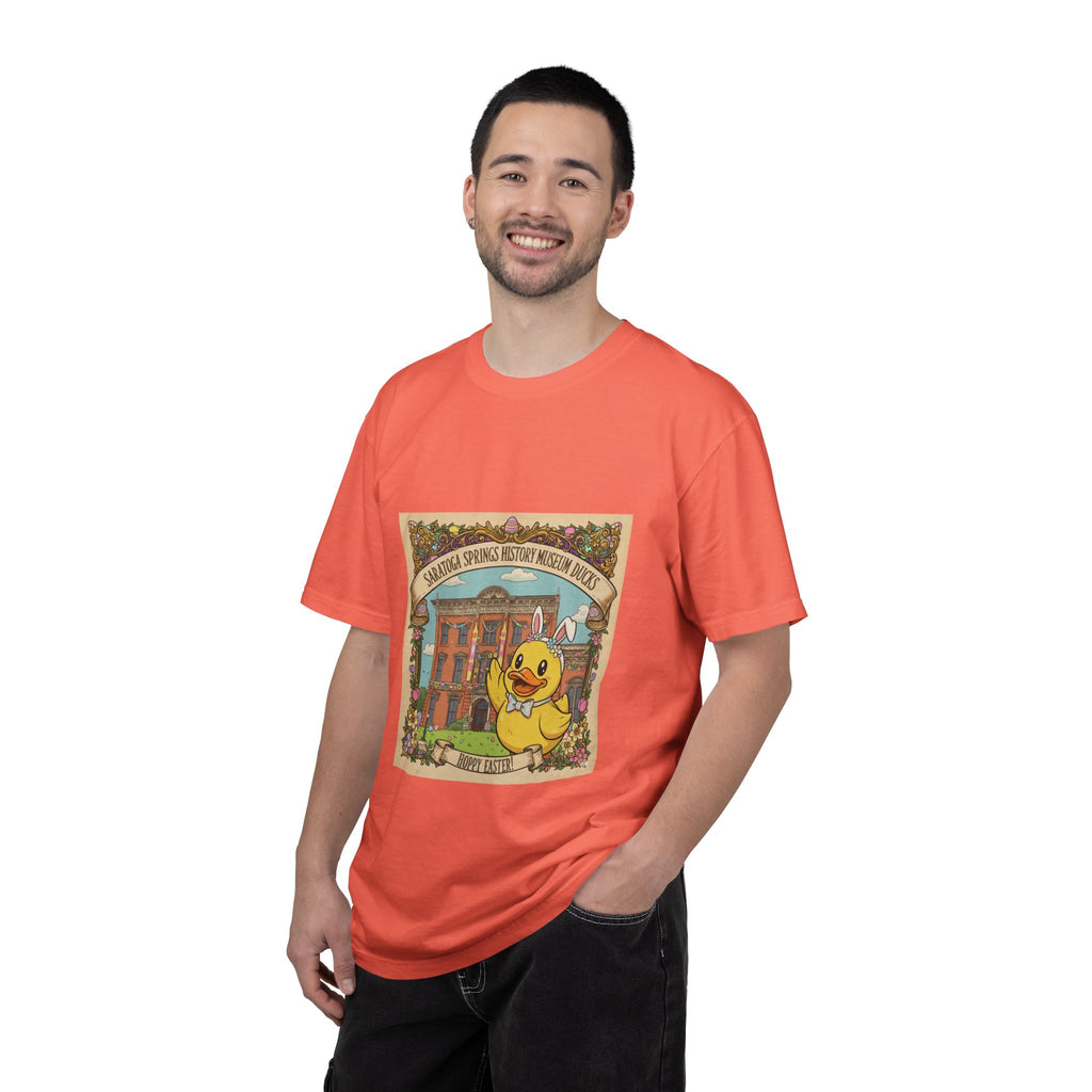 Saratoga Springs History Museum Duckling T-shirt | Easter Bunny Ears, Floral Vintage Illustration