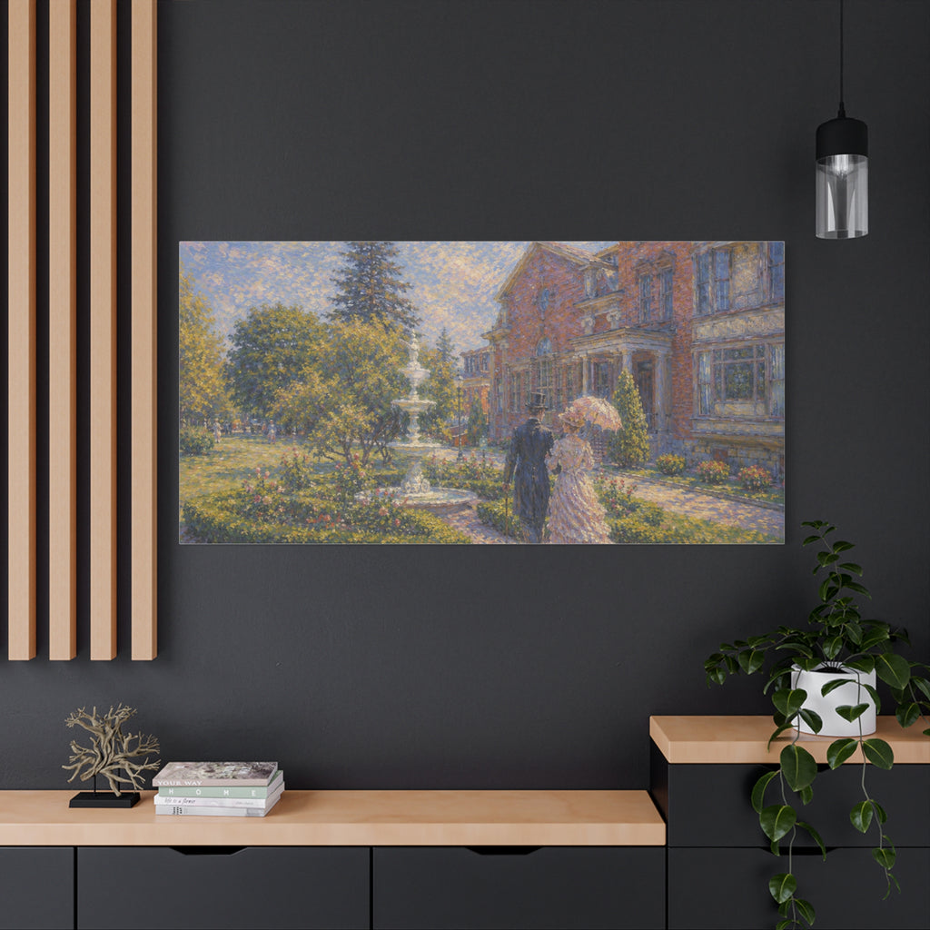 Impressionist Garden Stroll Matte Canvas Wall Art — Victorian Couple in Saratoga Springs