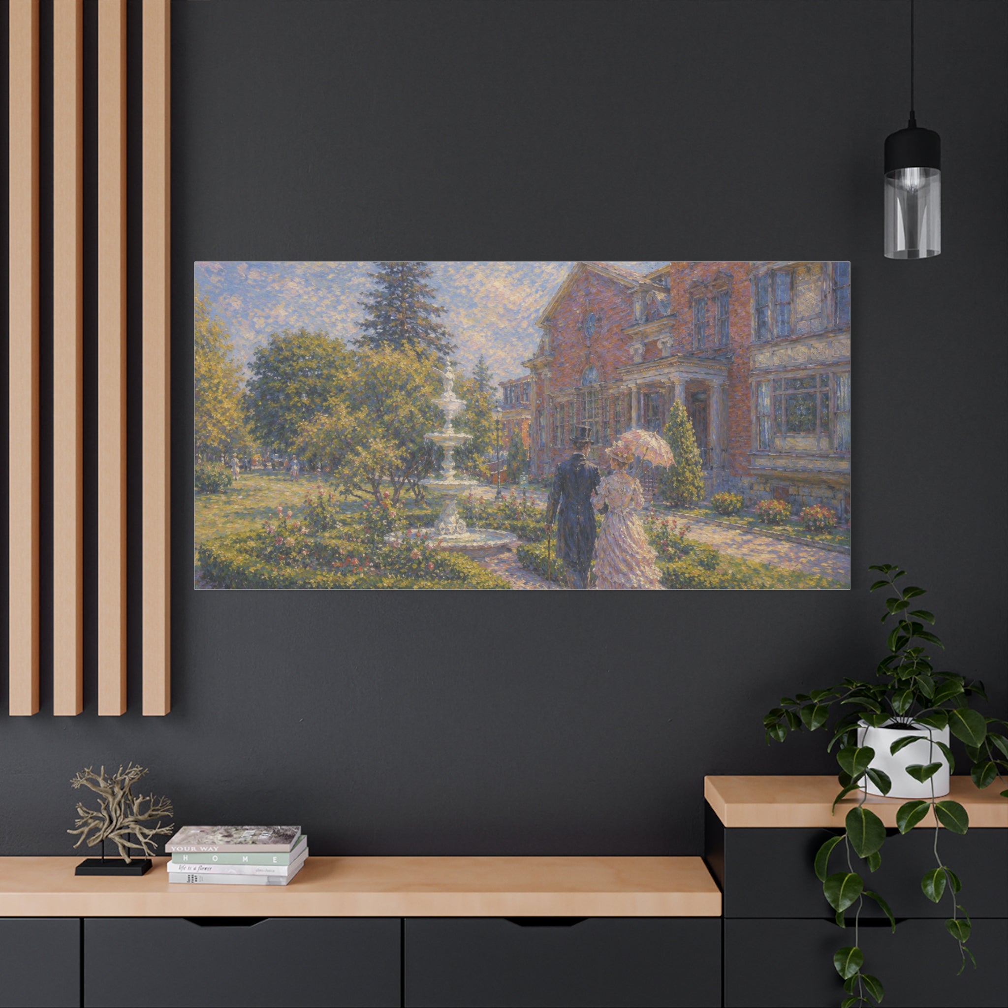 Impressionist Garden Stroll Matte Canvas Wall Art — Victorian Couple in Saratoga Springs