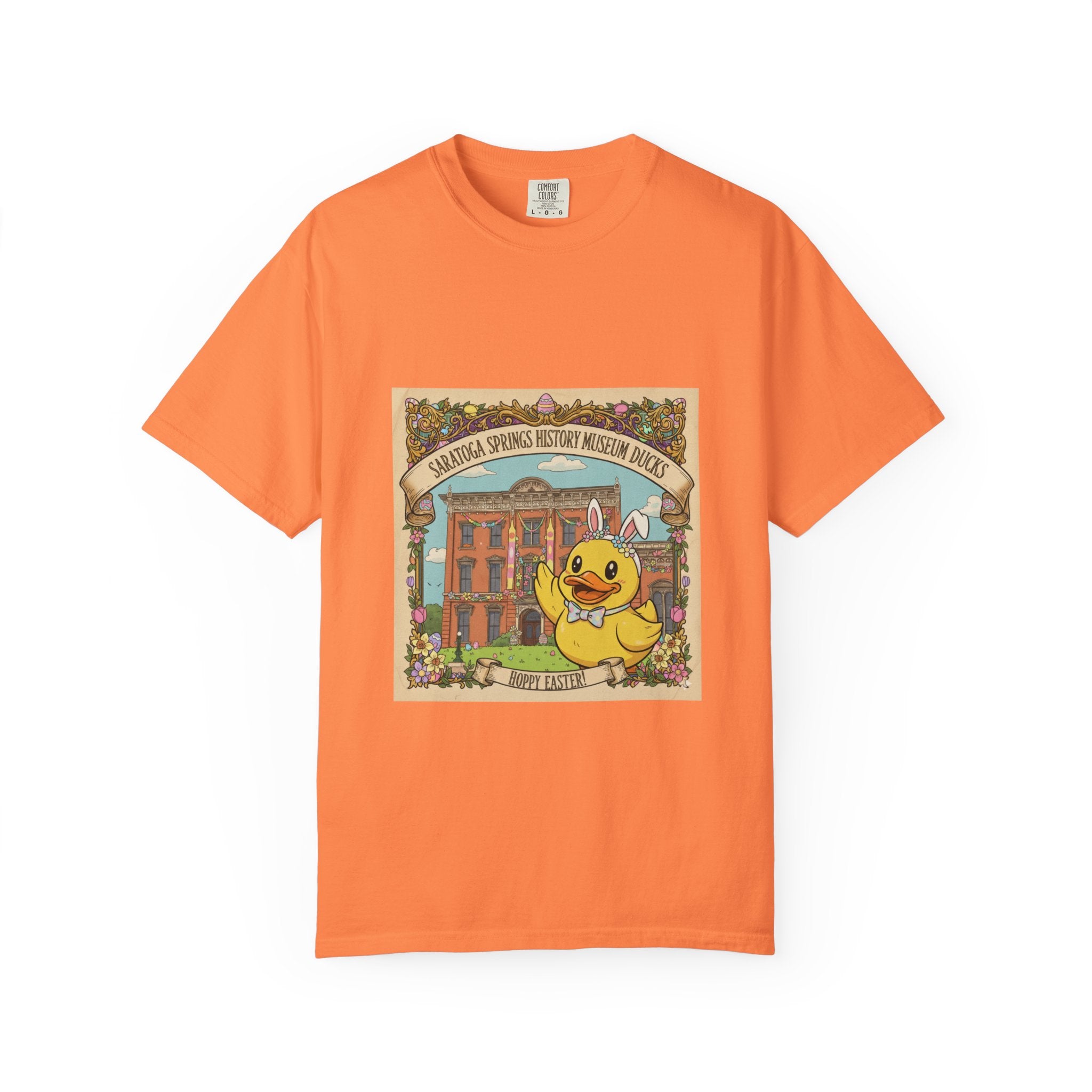 Saratoga Springs History Museum Duckling T-shirt | Easter Bunny Ears, Floral Vintage Illustration