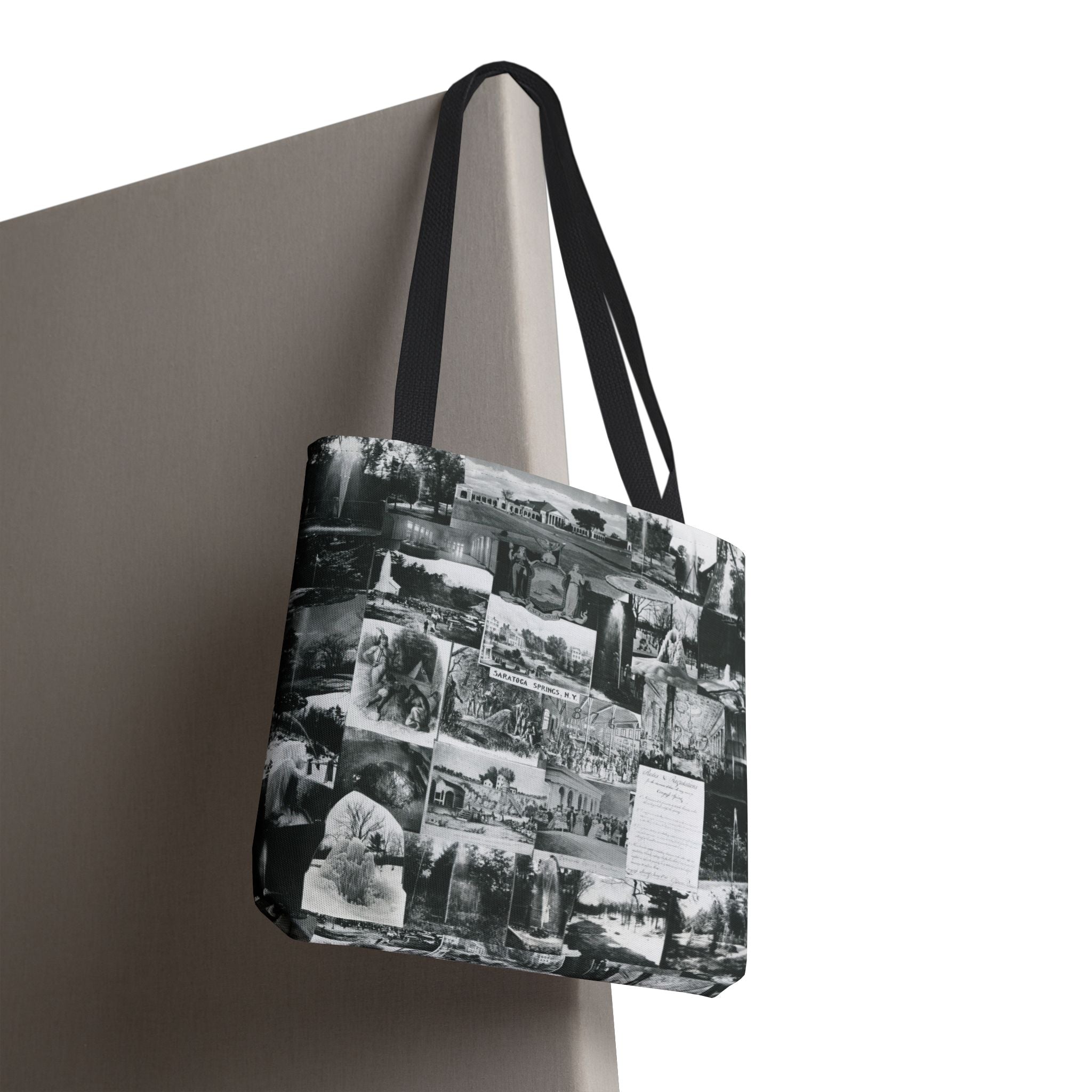 Saratoga Springs Vintage Photo Collage Tote Bag — Black & White Souvenir