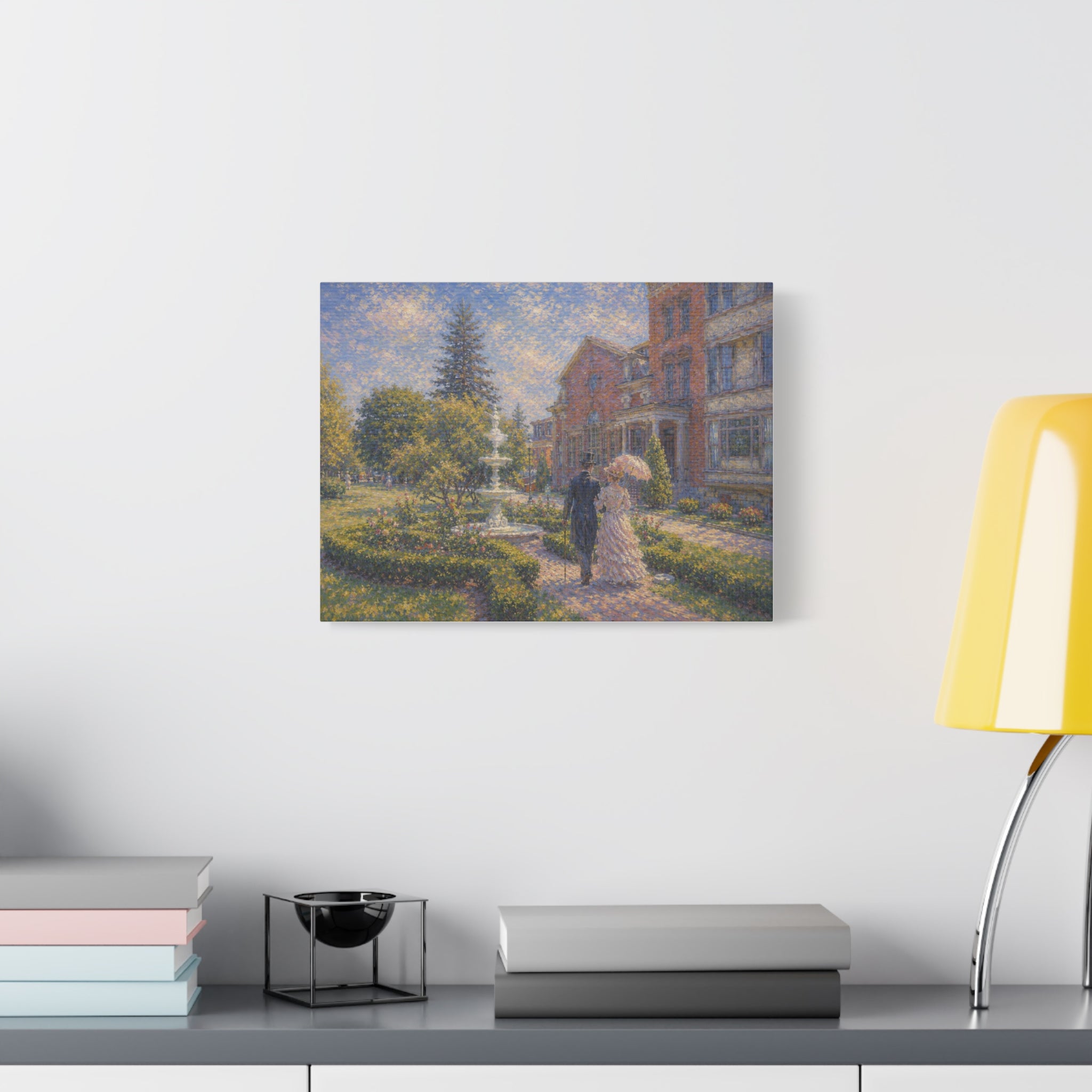 Impressionist Garden Stroll Matte Canvas Wall Art — Victorian Couple in Saratoga Springs
