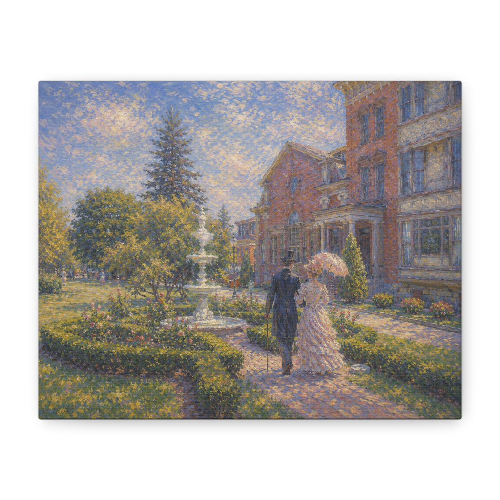 Impressionist Garden Stroll Matte Canvas Wall Art — Victorian Couple in Saratoga Springs