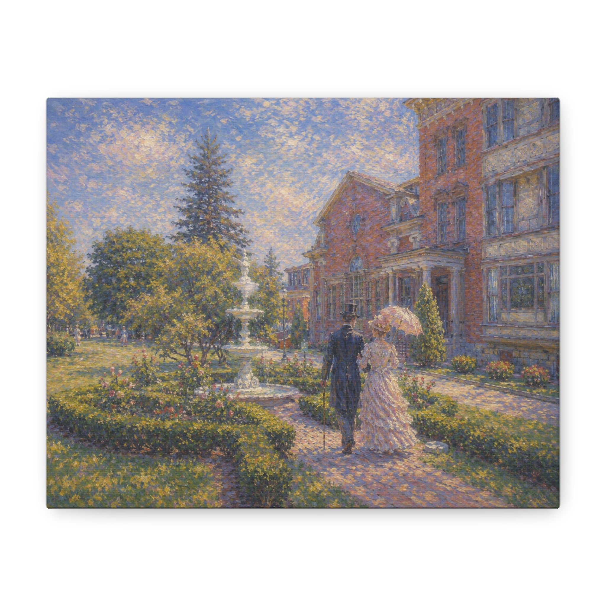 Impressionist Garden Stroll Matte Canvas Wall Art — Victorian Couple in Saratoga Springs