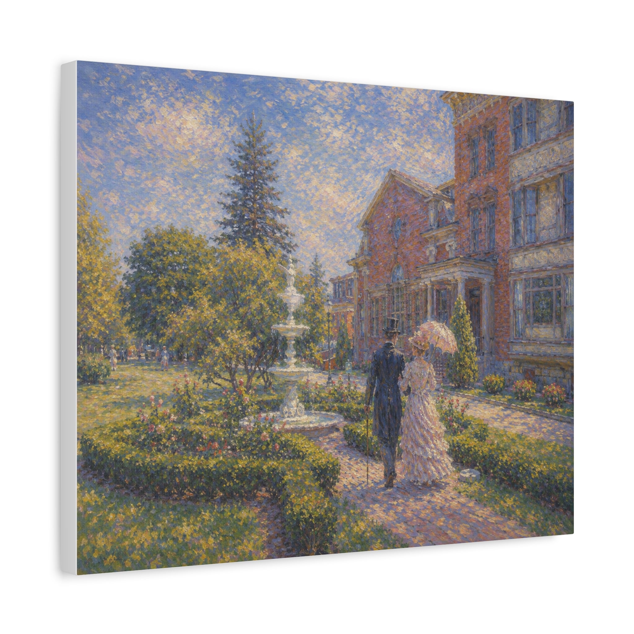 Impressionist Garden Stroll Matte Canvas Wall Art — Victorian Couple in Saratoga Springs