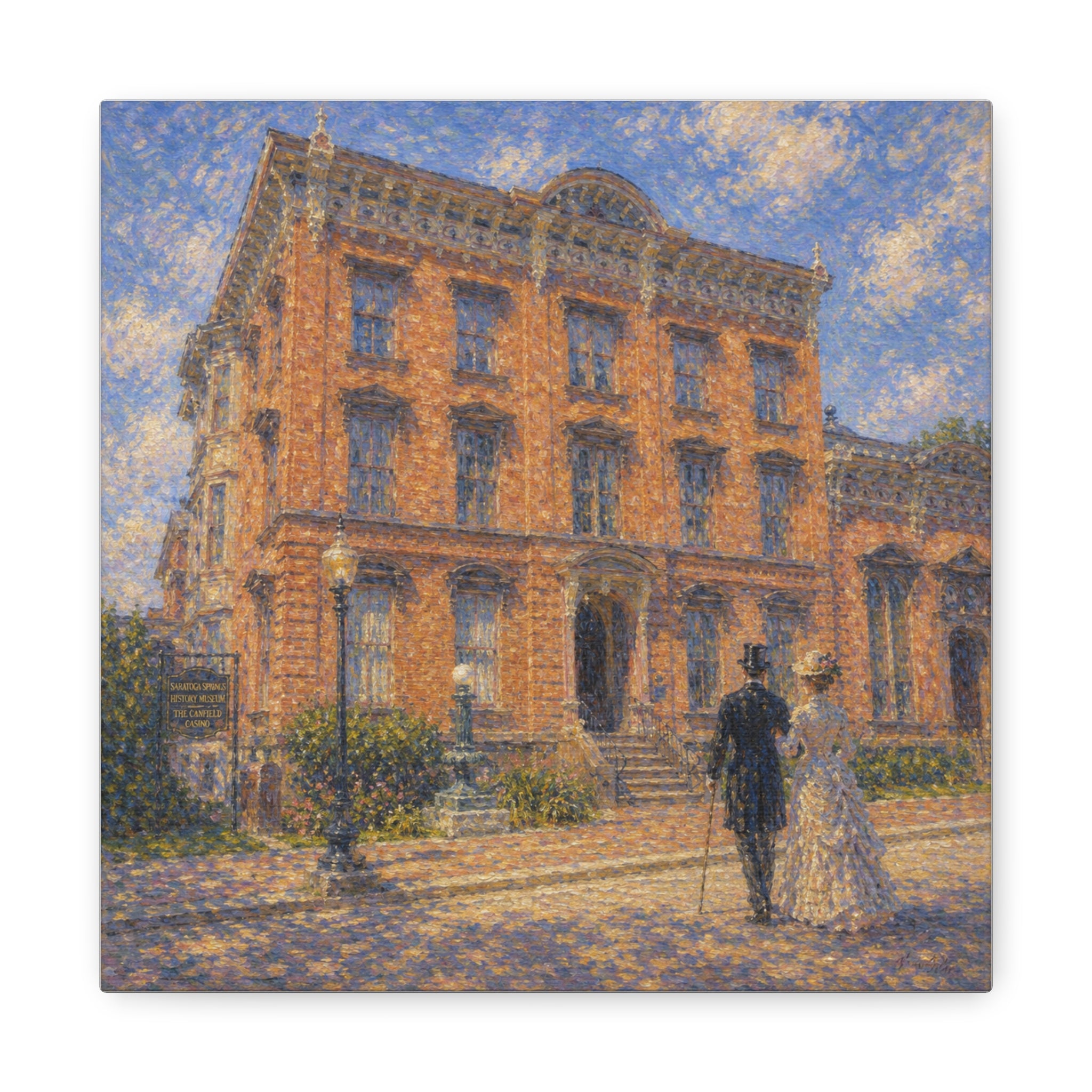 Vintage Saratoga Springs Cityscape Canvas — Romantic Victorian Street Scene, Matte Stretched 1.25"
