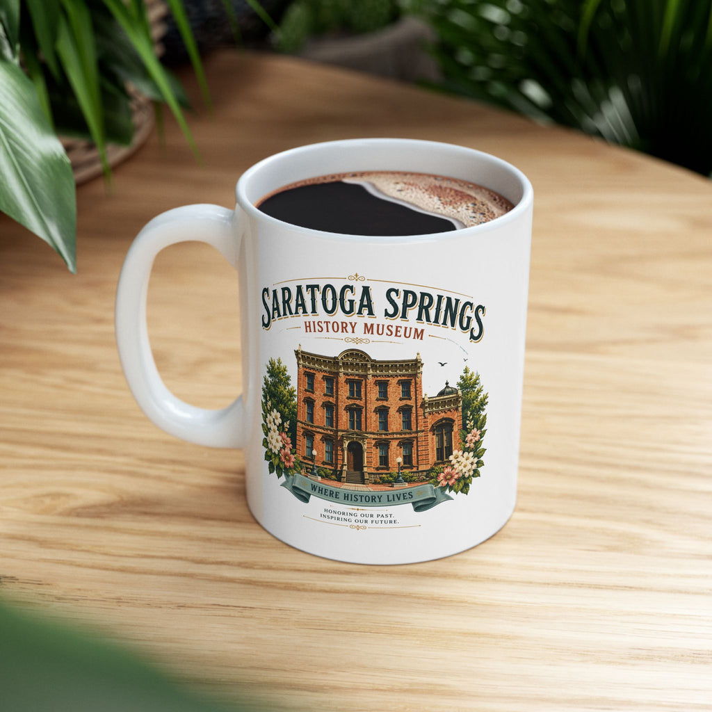 Saratoga Springs Illustrated Ceramic Mug — Congress Park Floral Souvenir (11oz/15oz)