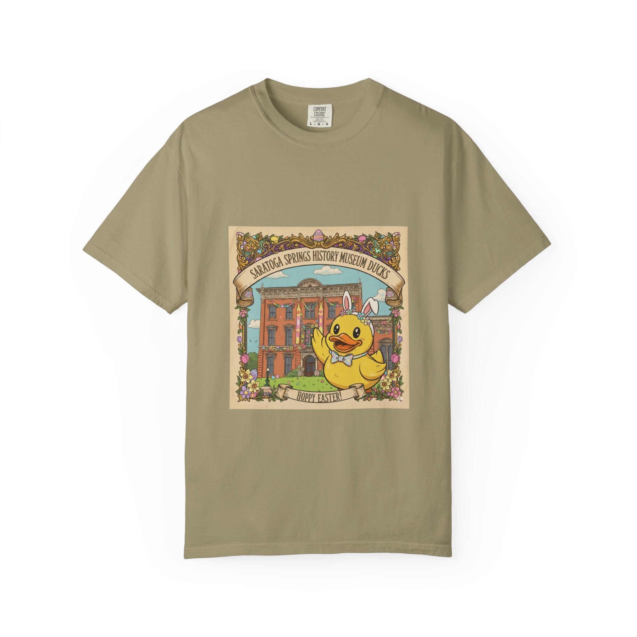 Saratoga Springs History Museum Duckling T-shirt | Easter Bunny Ears, Floral Vintage Illustration