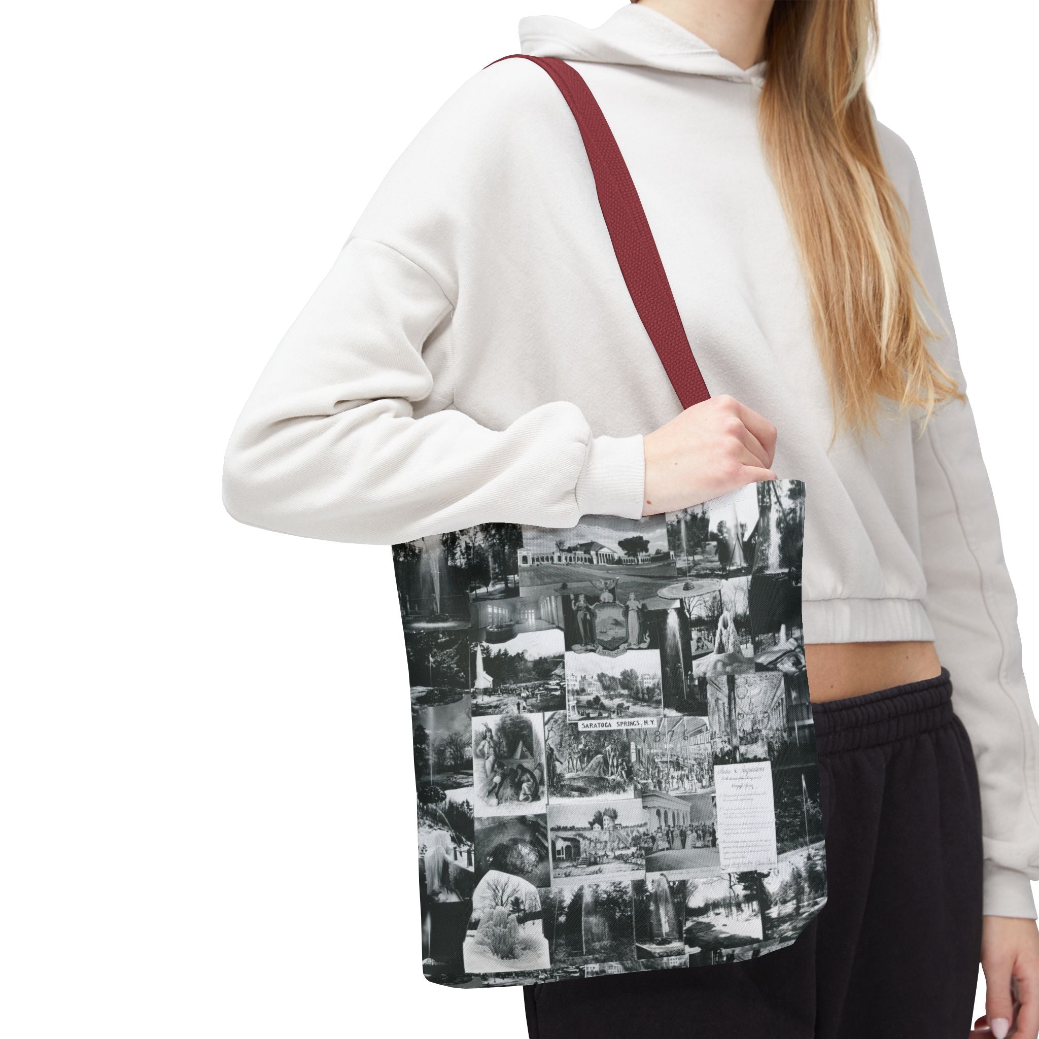 Saratoga Springs Vintage Photo Collage Tote Bag — Black & White Souvenir