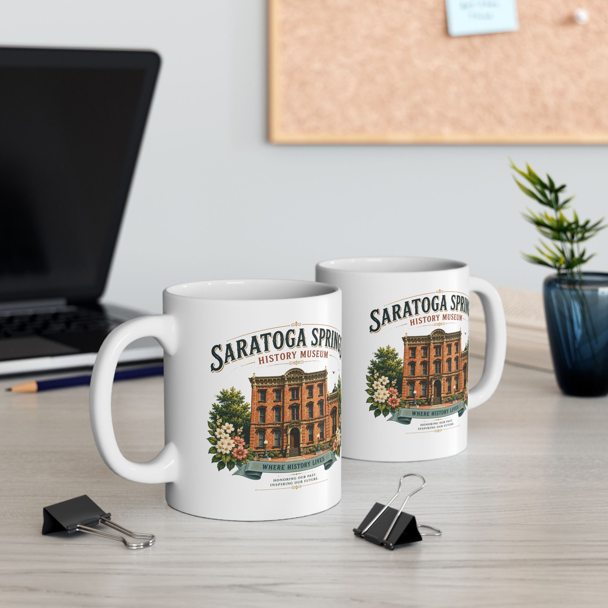 Saratoga Springs Illustrated Ceramic Mug — Congress Park Floral Souvenir (11oz/15oz)