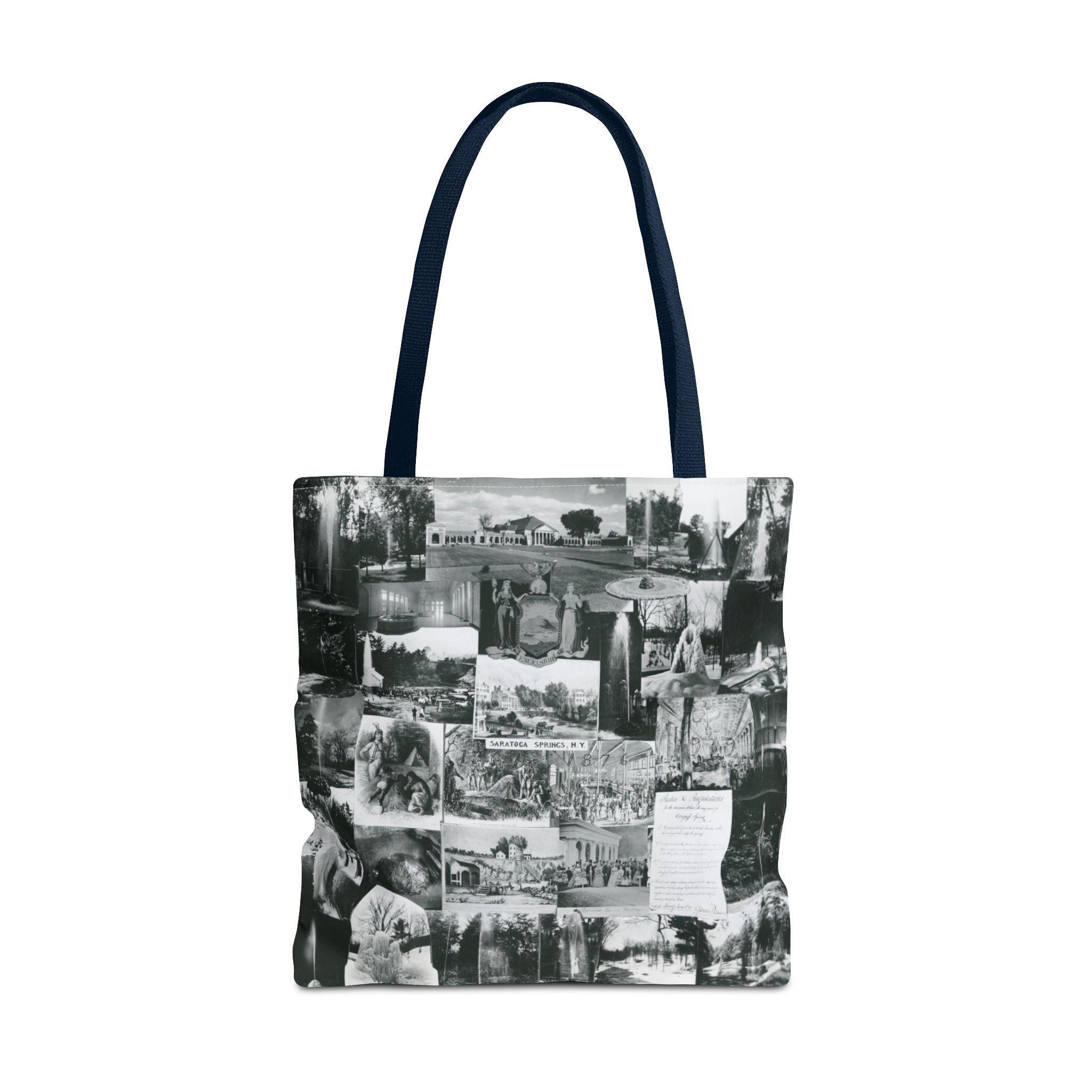 Saratoga Springs Vintage Photo Collage Tote Bag — Black & White Souvenir