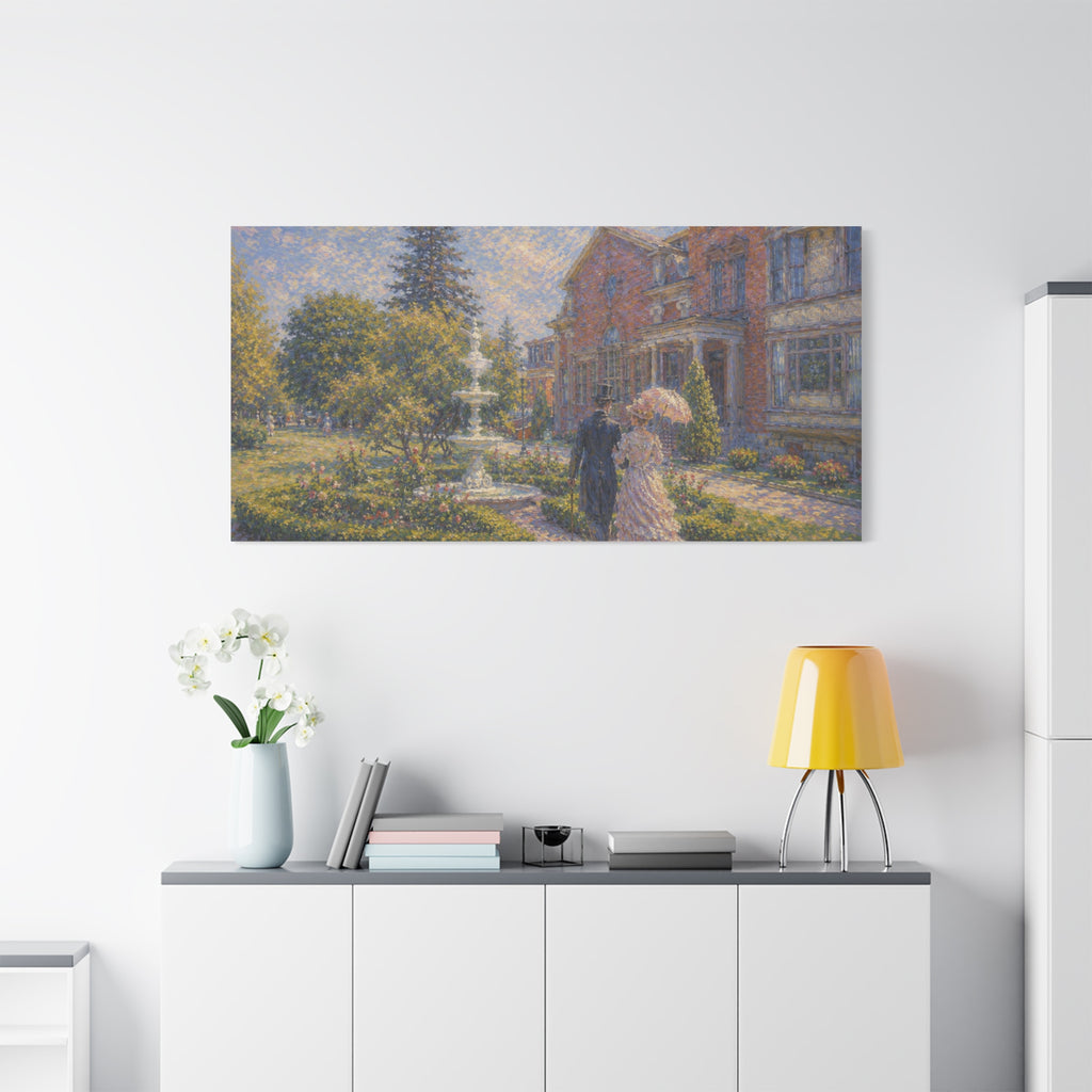 Impressionist Garden Stroll Matte Canvas Wall Art — Victorian Couple in Saratoga Springs