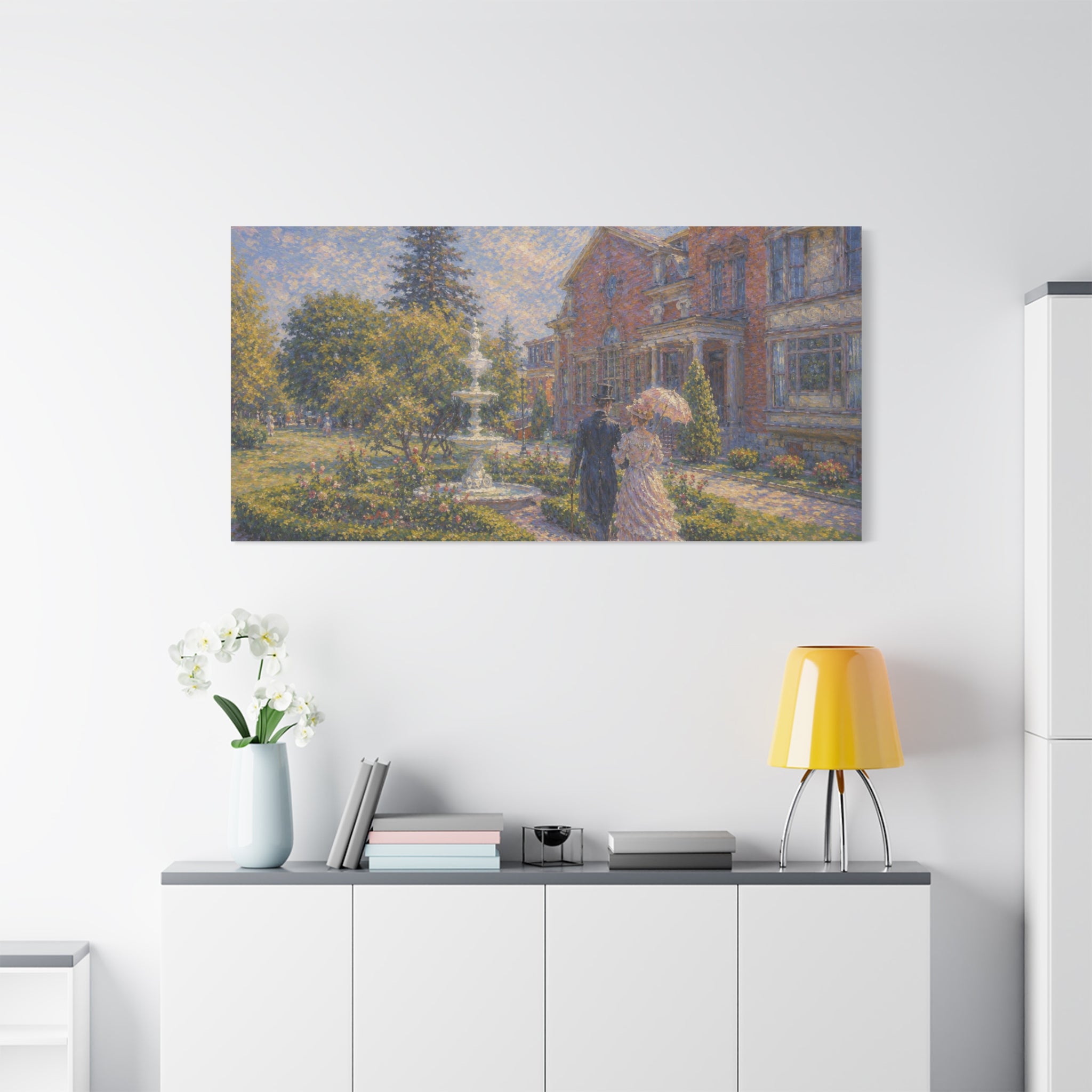 Impressionist Garden Stroll Matte Canvas Wall Art — Victorian Couple in Saratoga Springs
