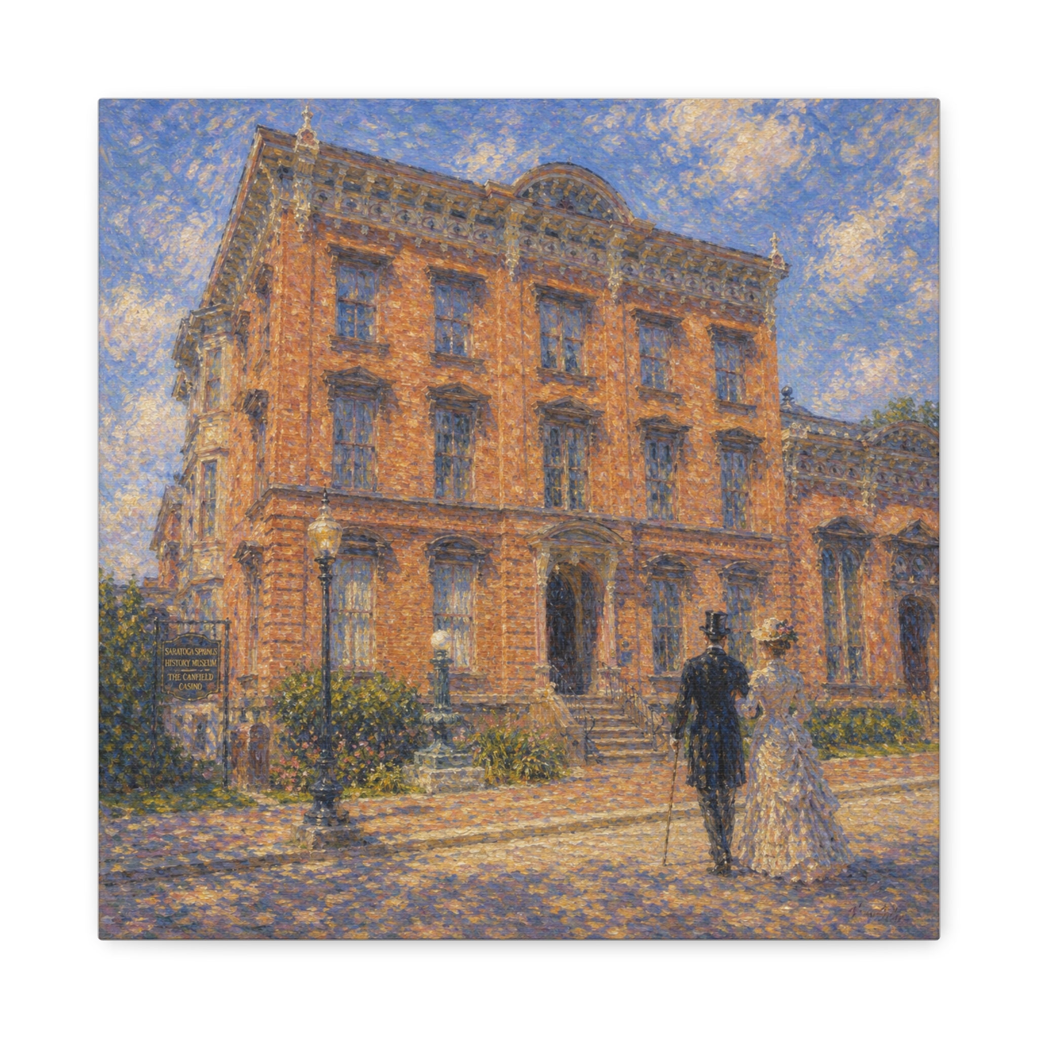 Vintage Saratoga Springs Cityscape Canvas — Romantic Victorian Street Scene, Matte Stretched 1.25"