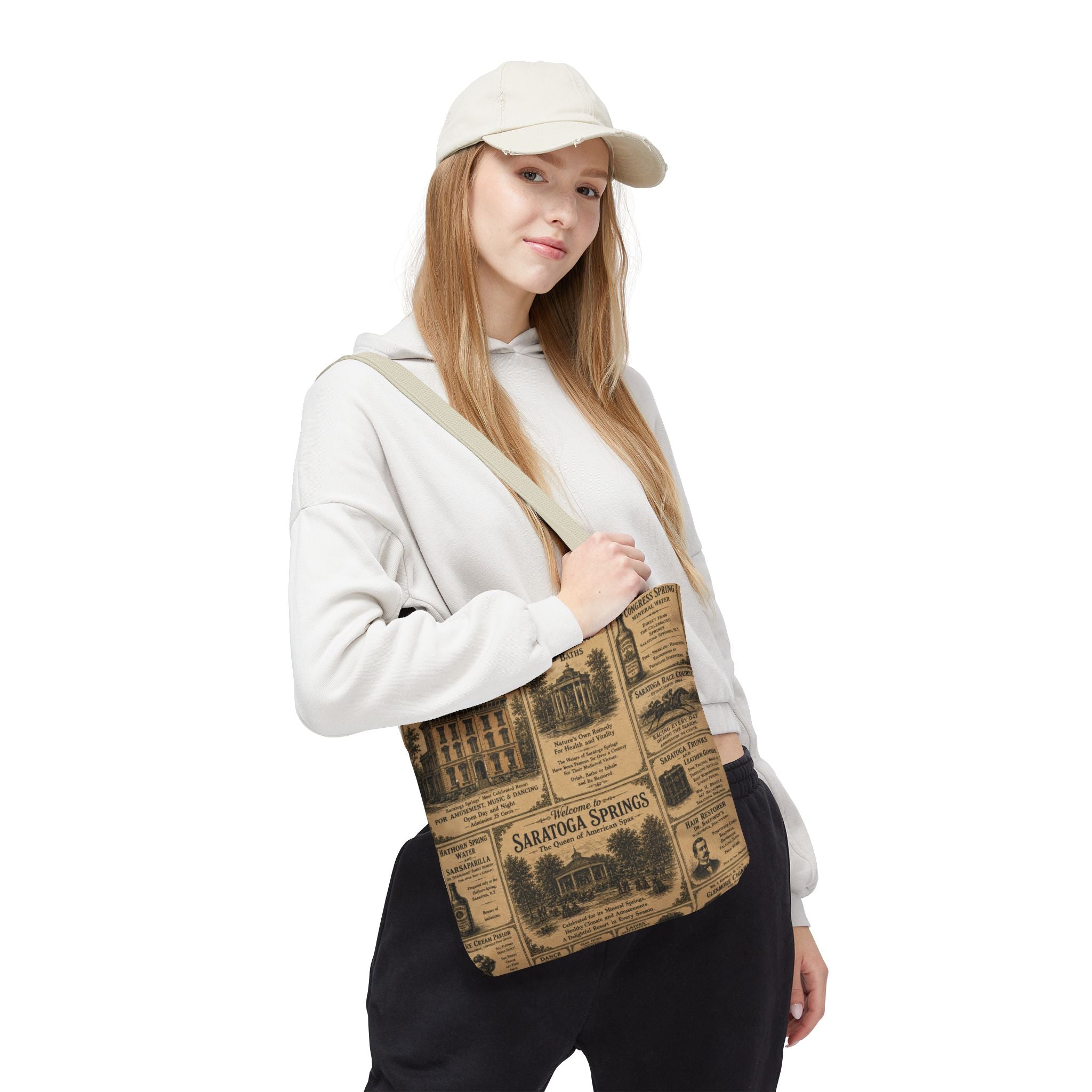 Saratoga Springs Vintage Newspaper Tote Bag