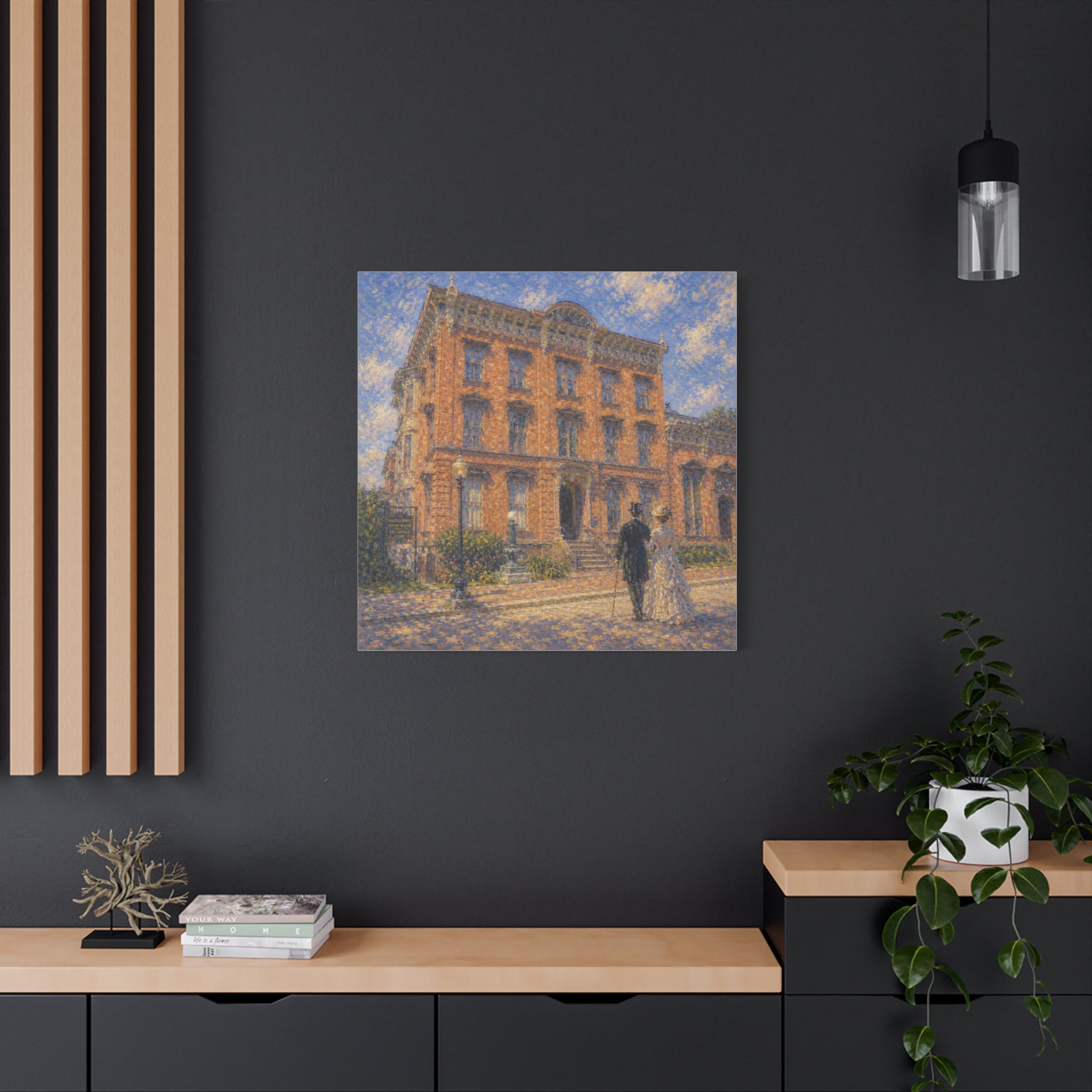 Vintage Saratoga Springs Cityscape Canvas — Romantic Victorian Street Scene, Matte Stretched 1.25"