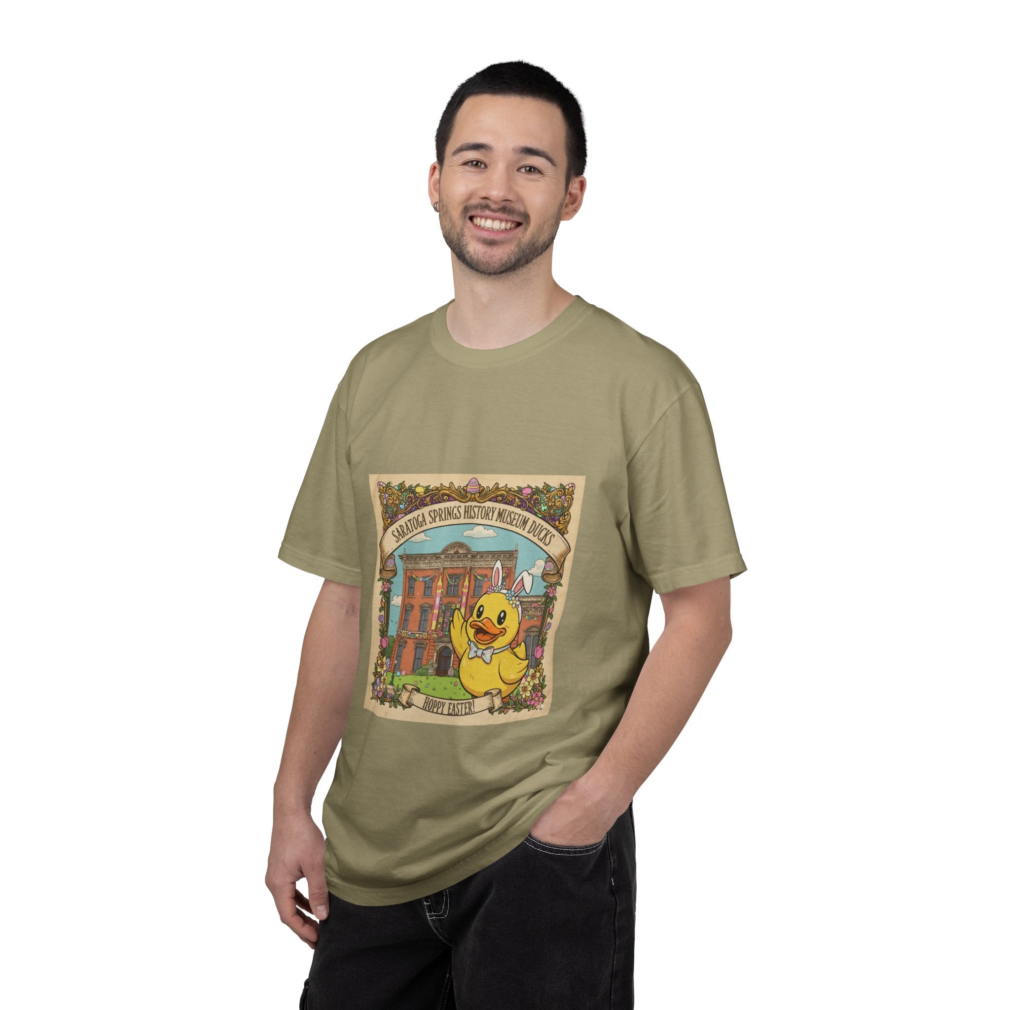 Saratoga Springs History Museum Duckling T-shirt | Easter Bunny Ears, Floral Vintage Illustration