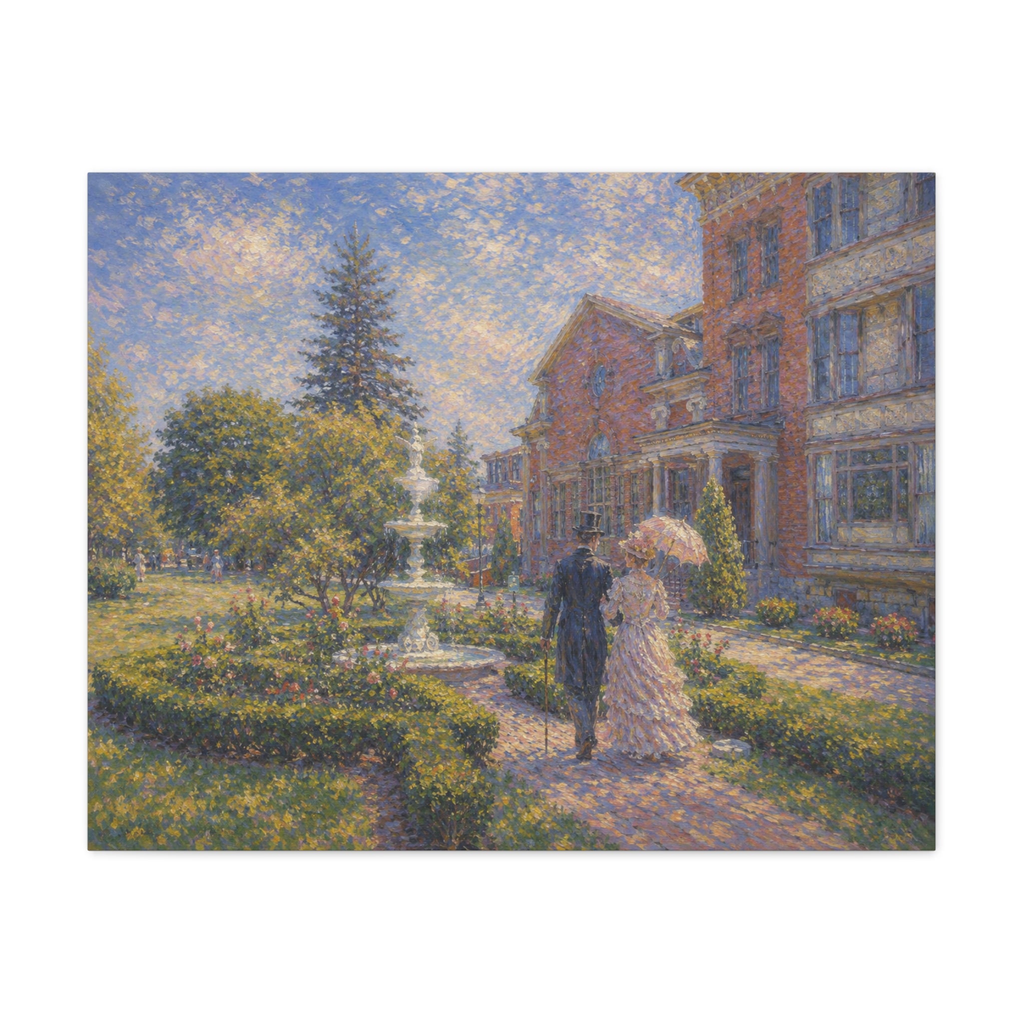 Impressionist Garden Stroll Matte Canvas Wall Art — Victorian Couple in Saratoga Springs