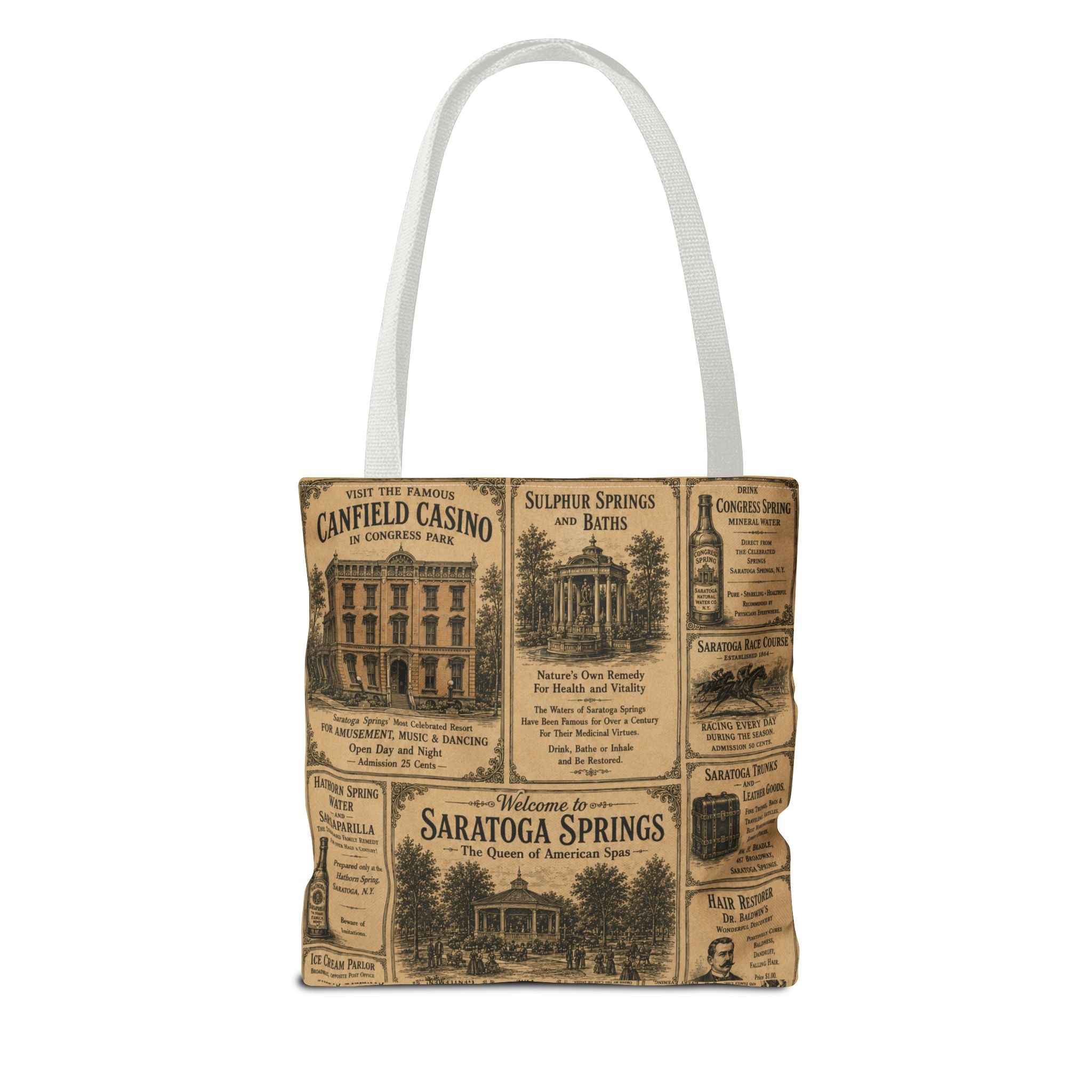 Saratoga Springs Vintage Newspaper Tote Bag