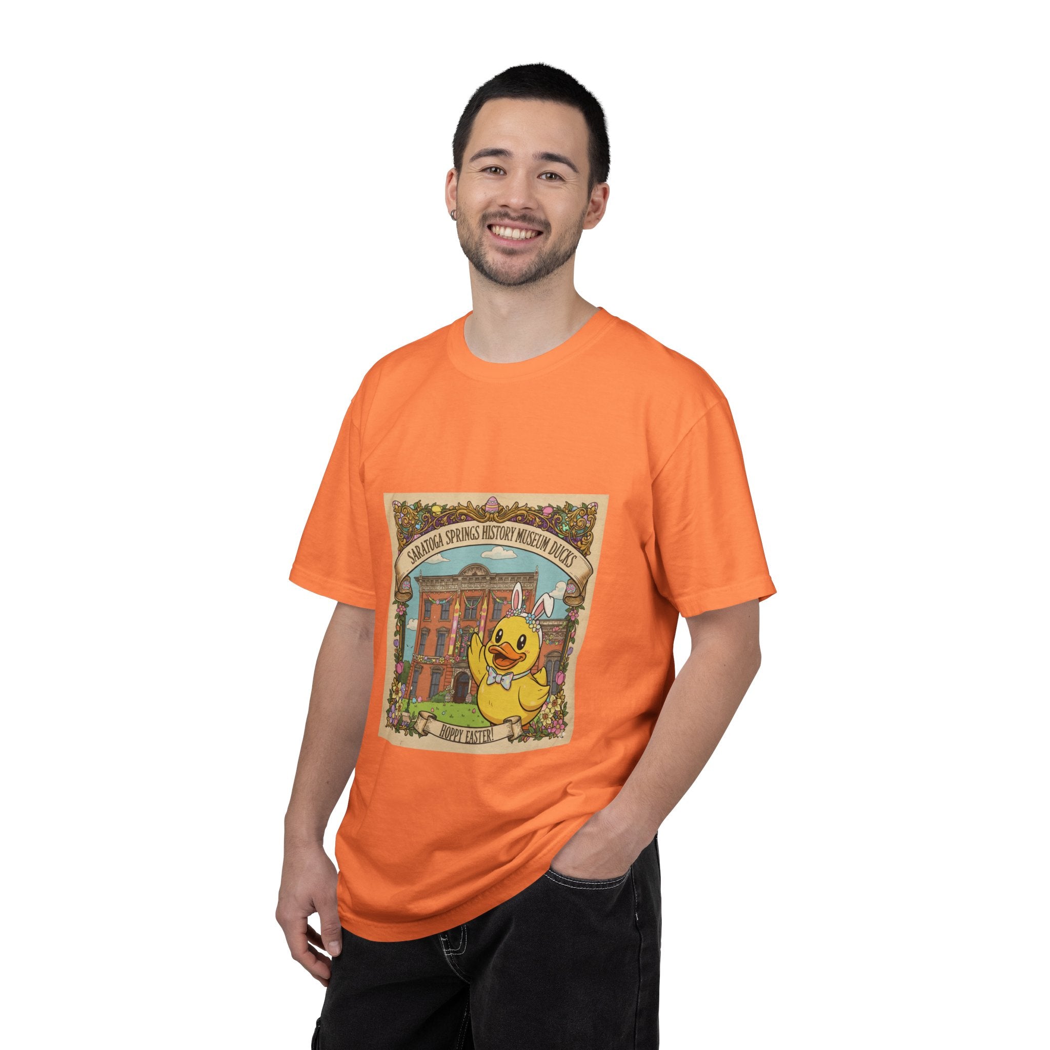Saratoga Springs History Museum Duckling T-shirt | Easter Bunny Ears, Floral Vintage Illustration