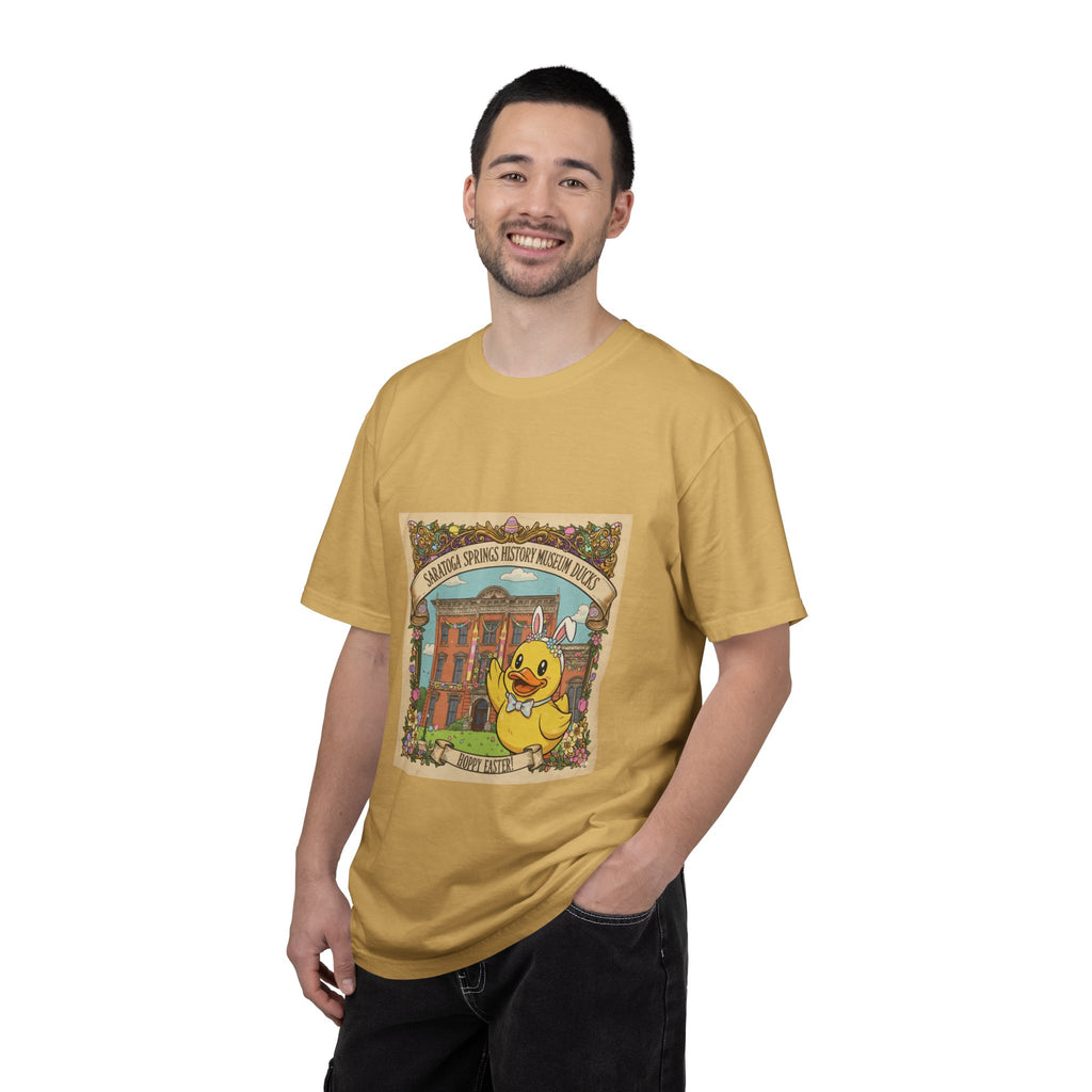 Saratoga Springs History Museum Duckling T-shirt | Easter Bunny Ears, Floral Vintage Illustration