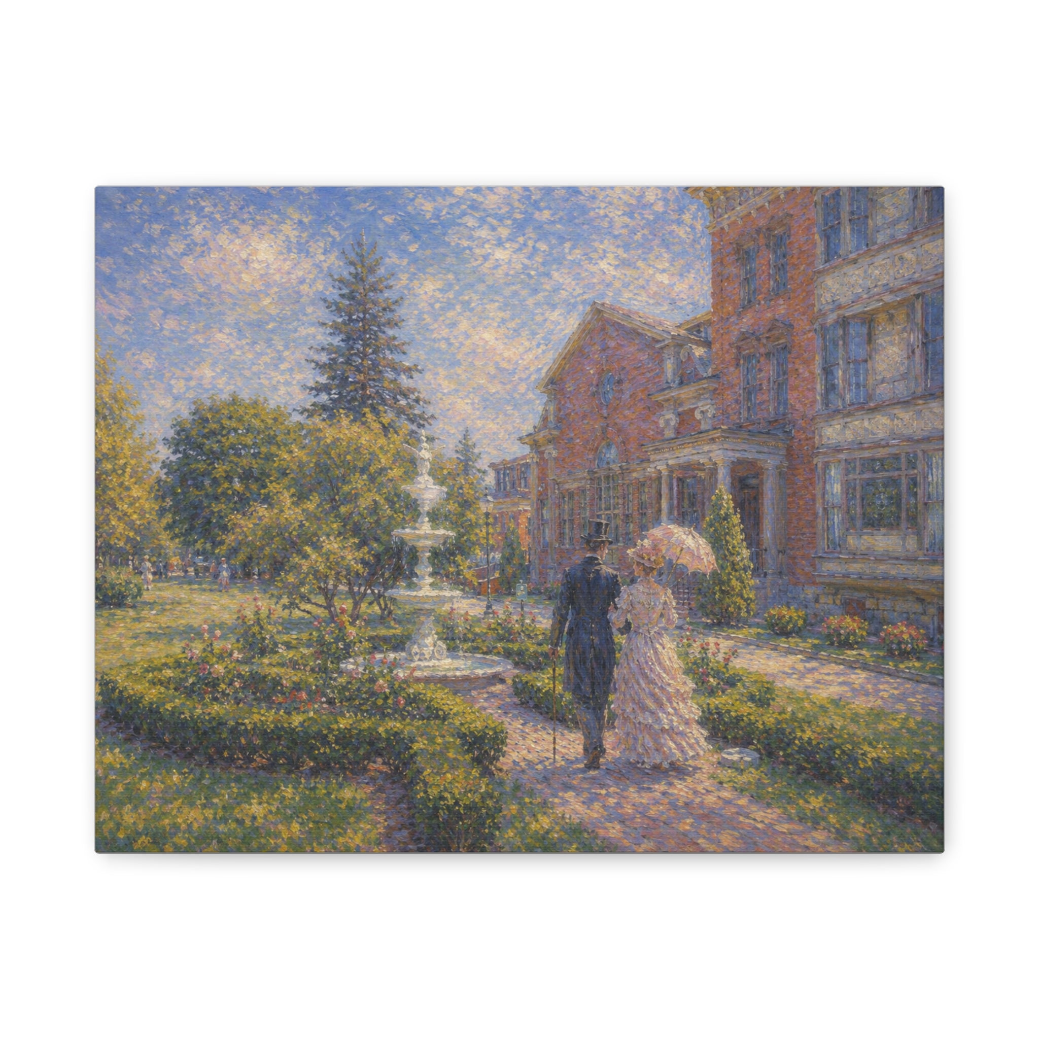 Impressionist Garden Stroll Matte Canvas Wall Art — Victorian Couple in Saratoga Springs