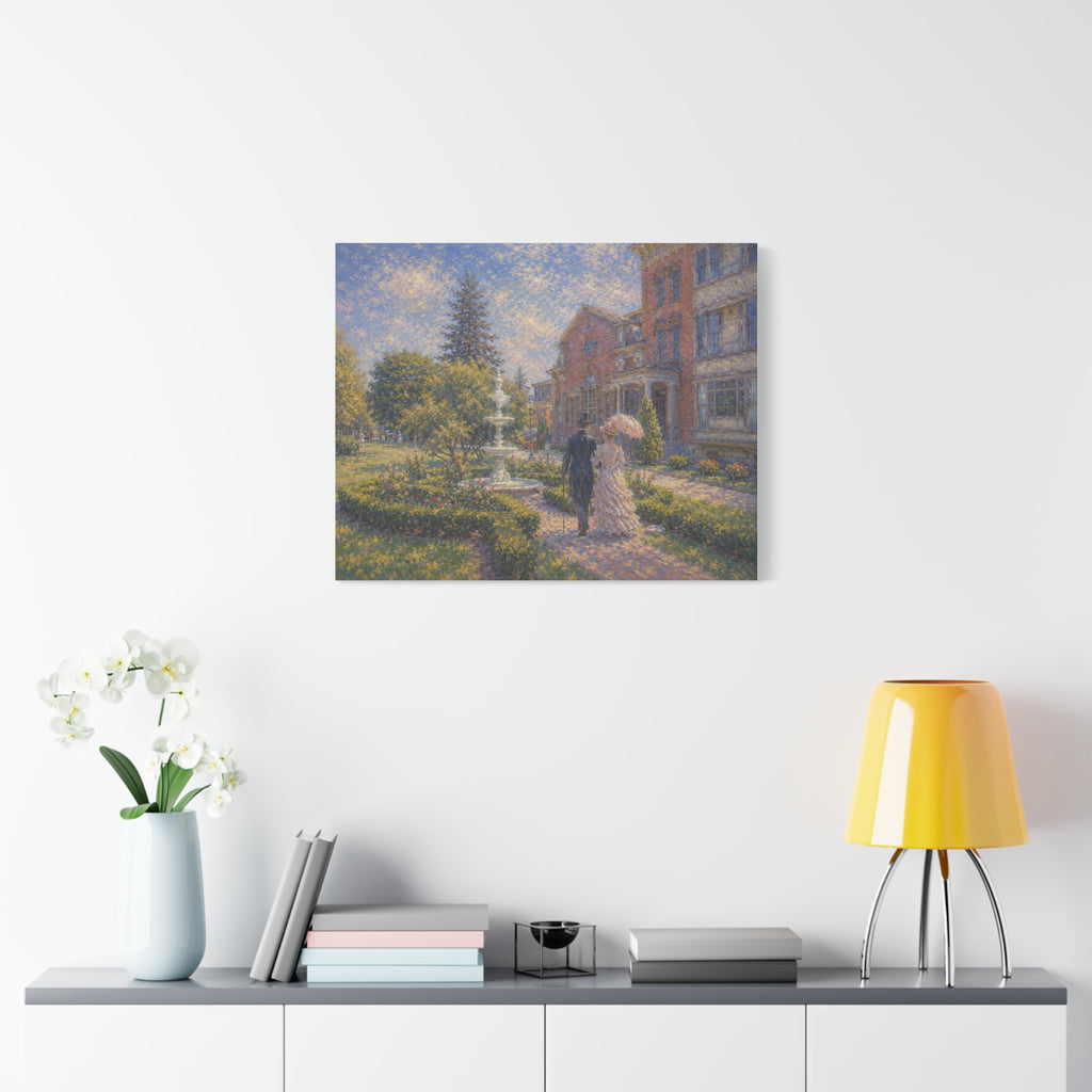 Impressionist Garden Stroll Matte Canvas Wall Art — Victorian Couple in Saratoga Springs