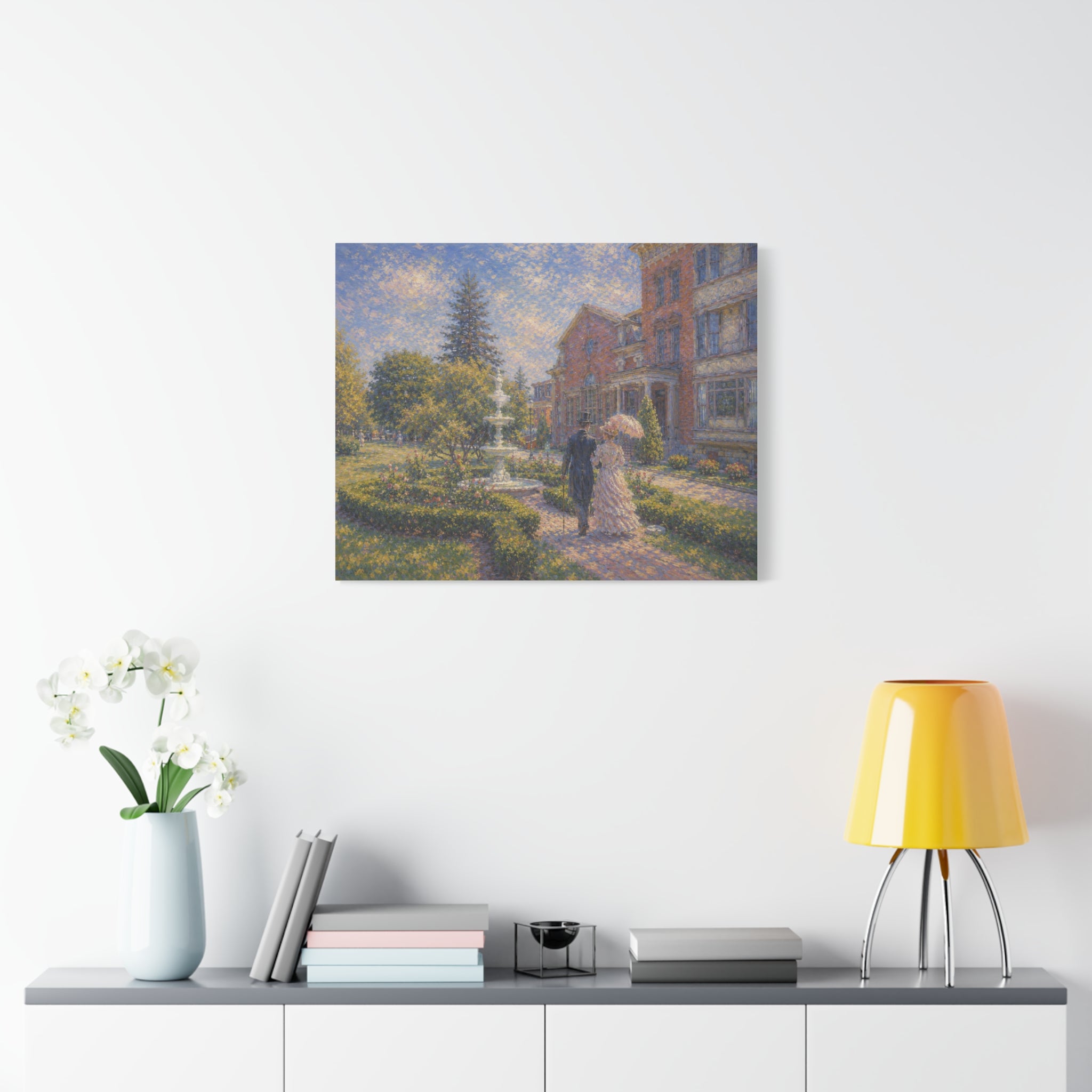 Impressionist Garden Stroll Matte Canvas Wall Art — Victorian Couple in Saratoga Springs