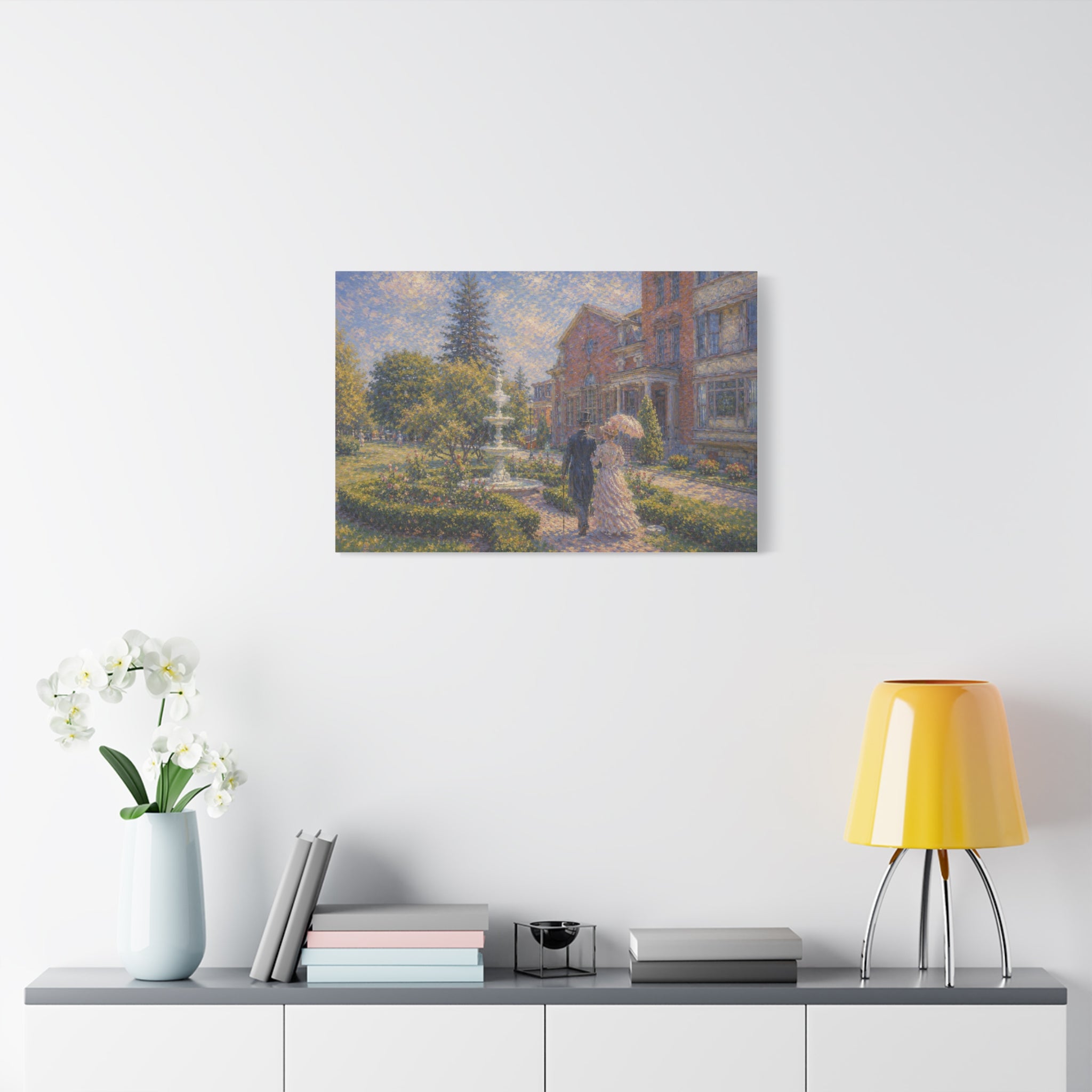 Impressionist Garden Stroll Matte Canvas Wall Art — Victorian Couple in Saratoga Springs