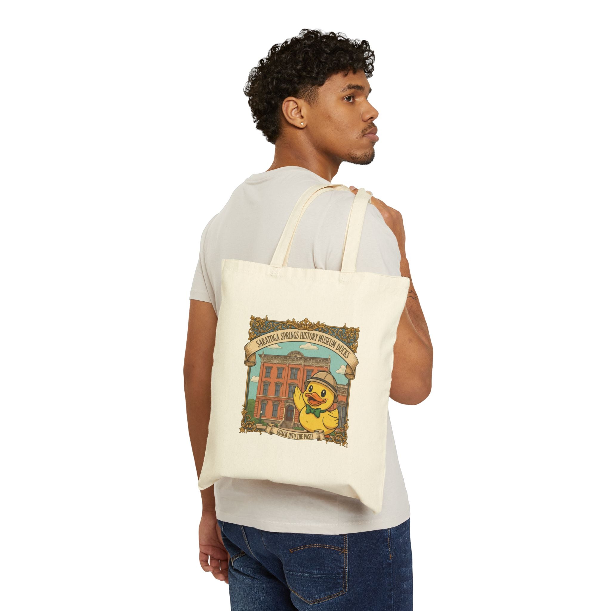 Saratoga Springs Duckling Bookshop Tote Bag — Cute Vintage Canvas Book Tote