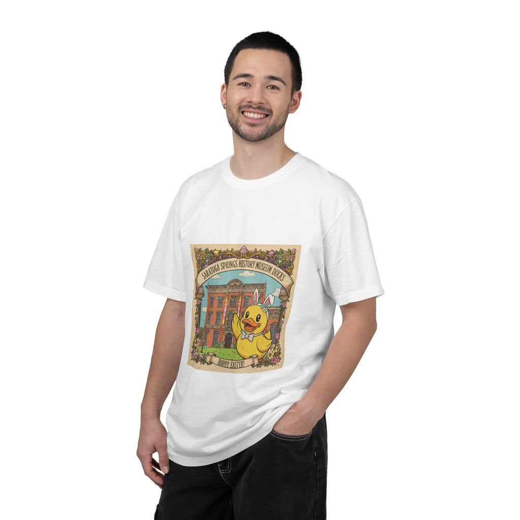 Saratoga Springs History Museum Duckling T-shirt | Easter Bunny Ears, Floral Vintage Illustration