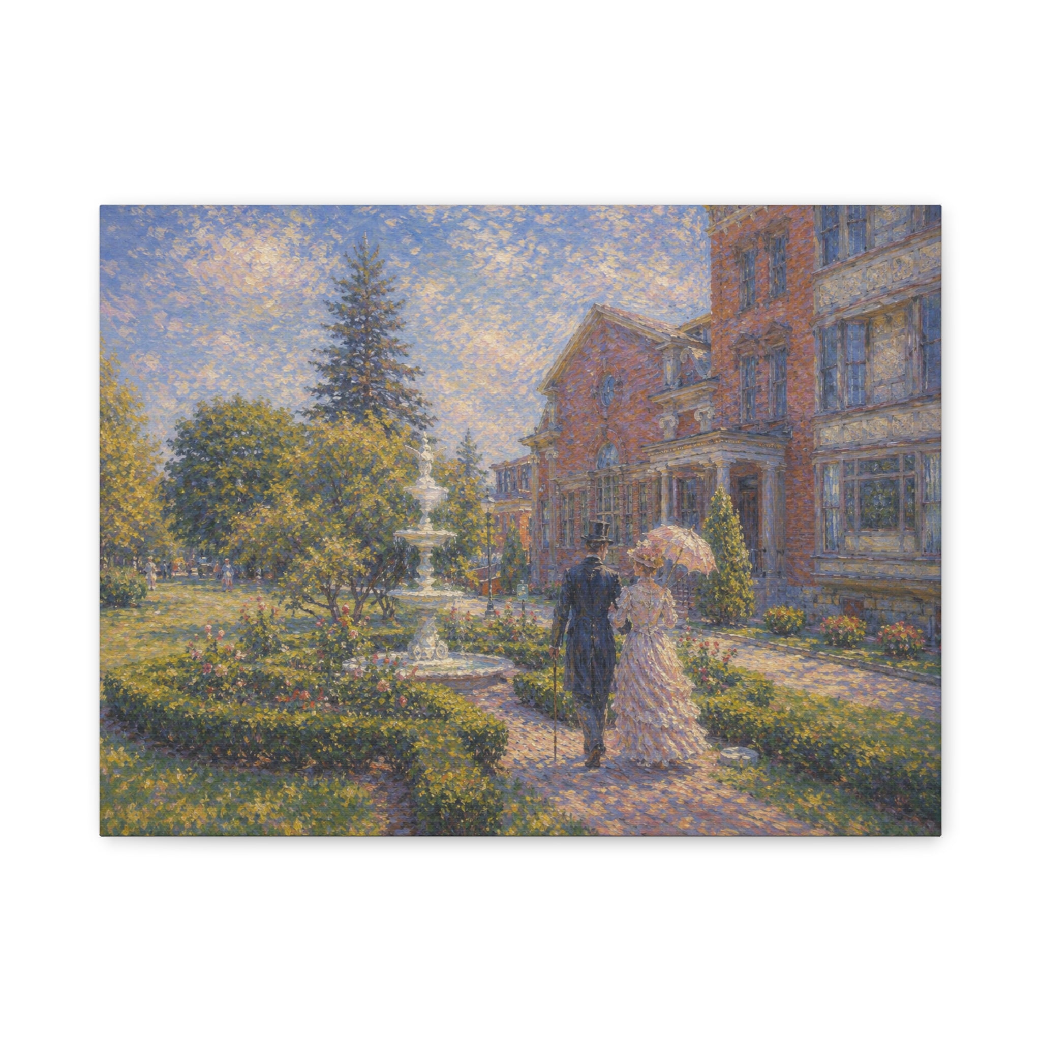 Impressionist Garden Stroll Matte Canvas Wall Art — Victorian Couple in Saratoga Springs
