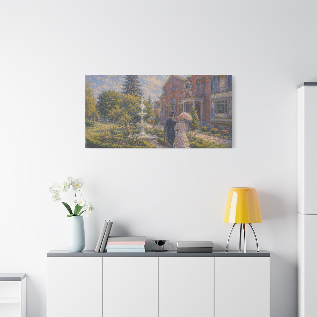 Impressionist Garden Stroll Matte Canvas Wall Art — Victorian Couple in Saratoga Springs