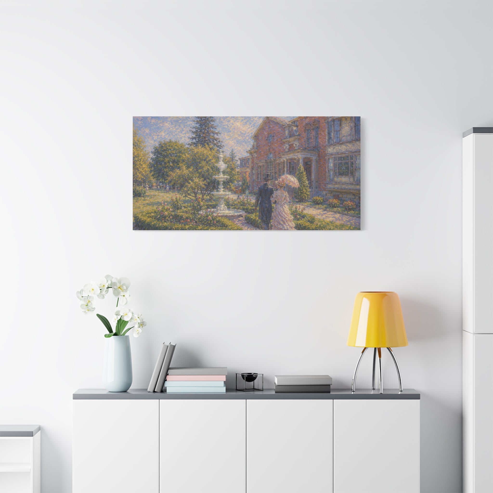 Impressionist Garden Stroll Matte Canvas Wall Art — Victorian Couple in Saratoga Springs