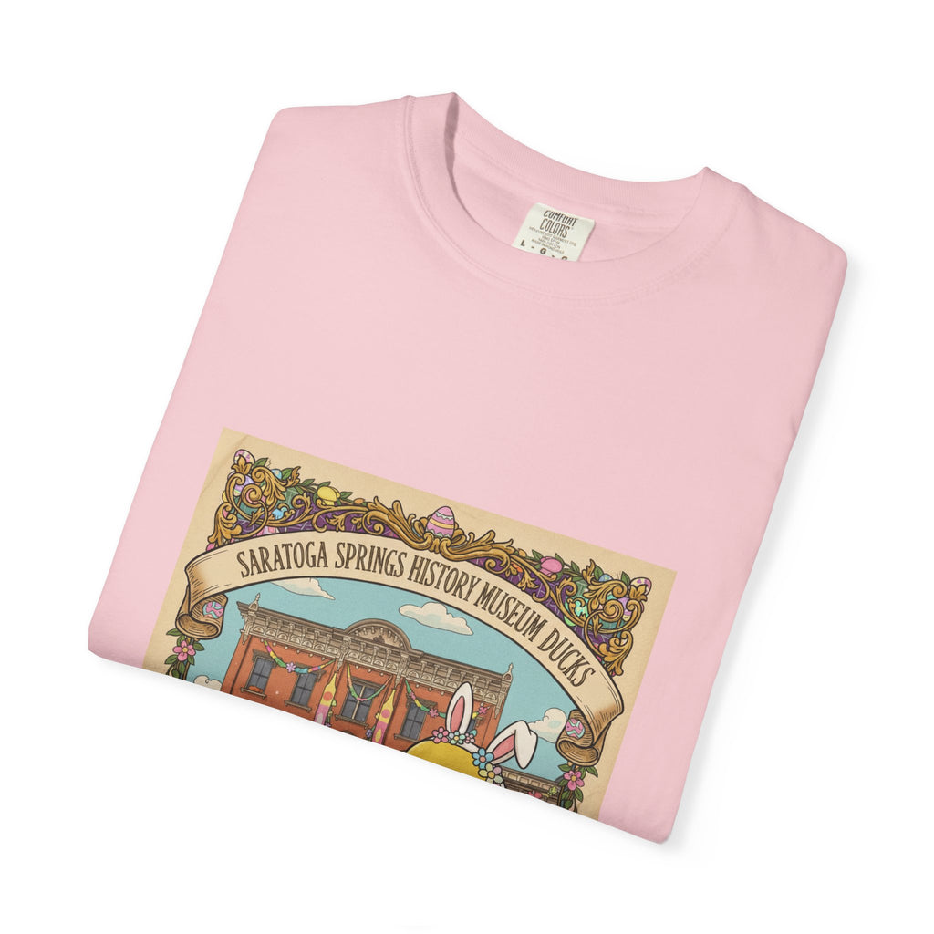 Saratoga Springs History Museum Duckling T-shirt | Easter Bunny Ears, Floral Vintage Illustration