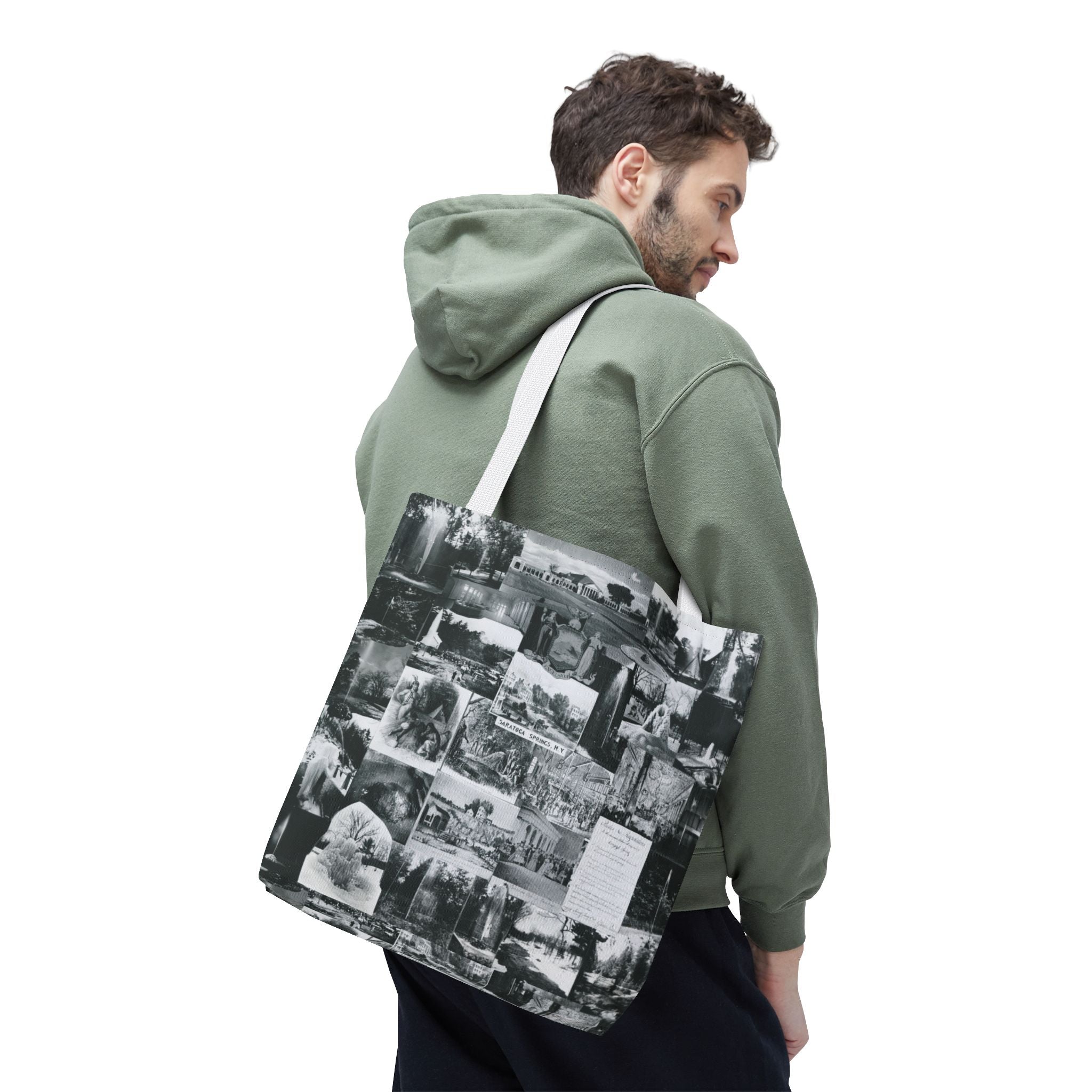 Saratoga Springs Vintage Photo Collage Tote Bag — Black & White Souvenir
