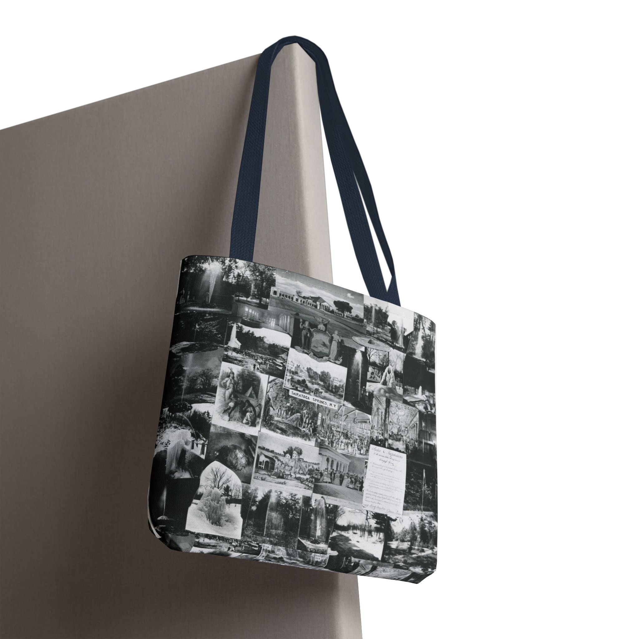 Saratoga Springs Vintage Photo Collage Tote Bag — Black & White Souvenir