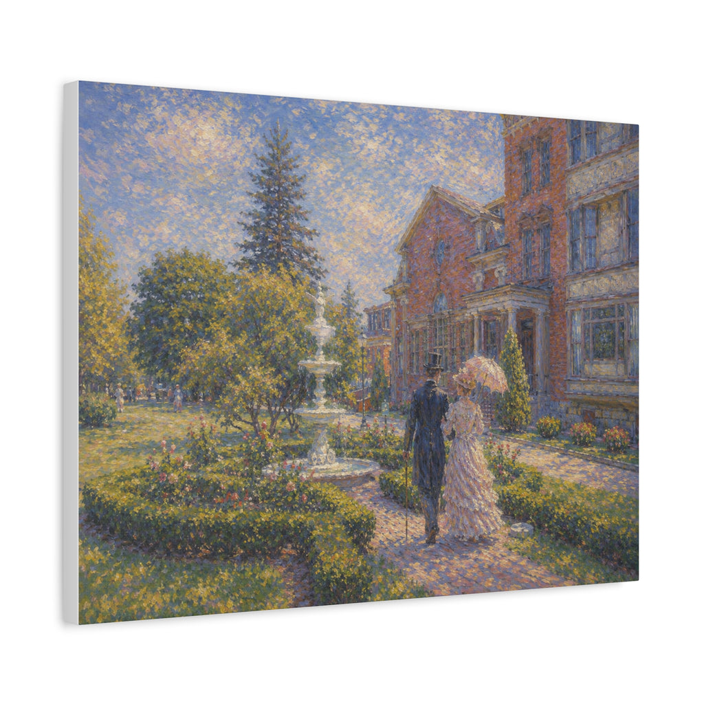 Impressionist Garden Stroll Matte Canvas Wall Art — Victorian Couple in Saratoga Springs